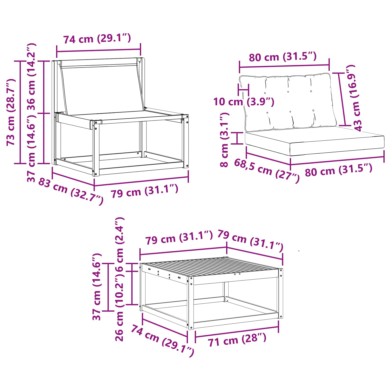 Conjunto de sofás de exterior 6 pcs Blanco y Gris Claro