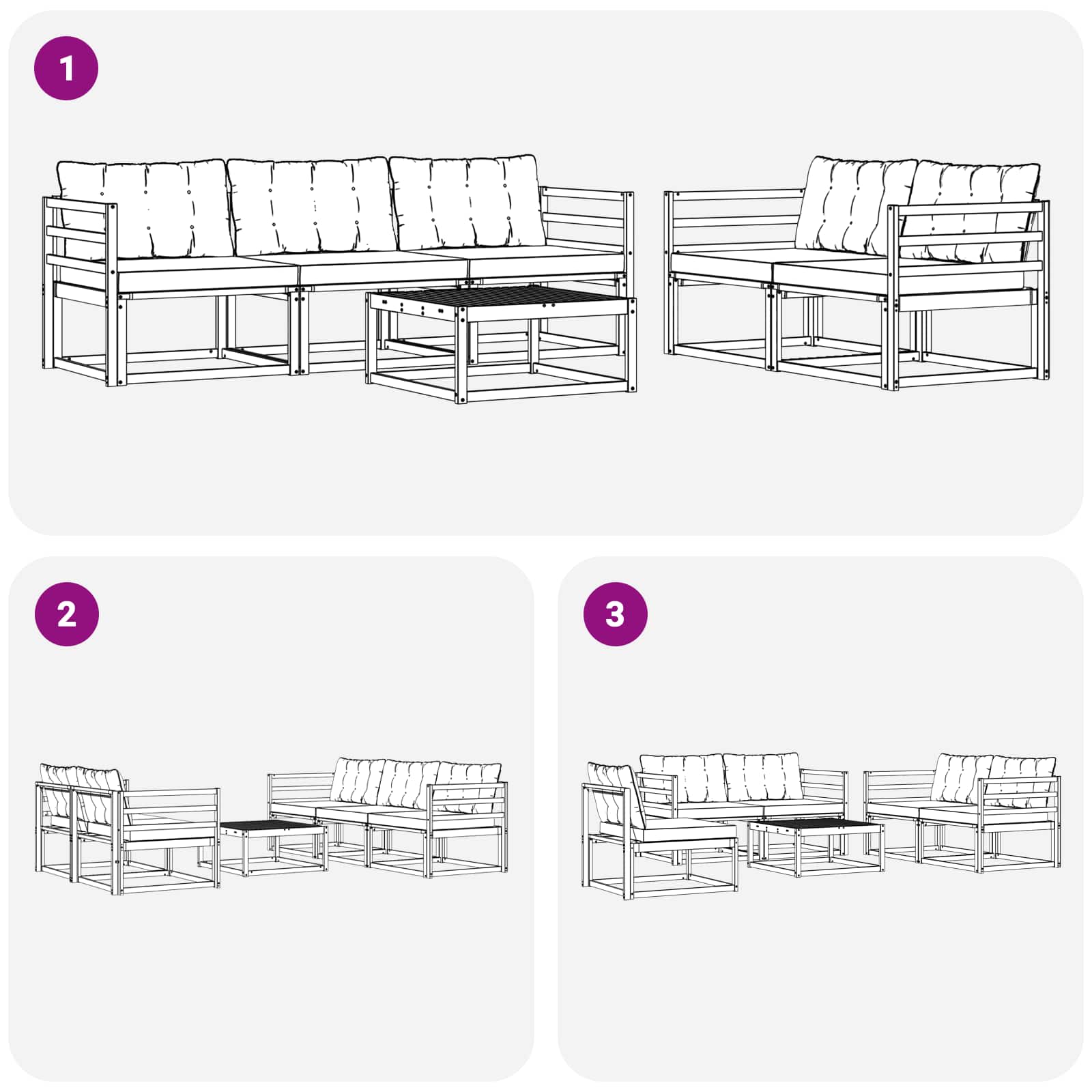 Conjunto de sofás de exterior 6 pcs Blanco y Negro