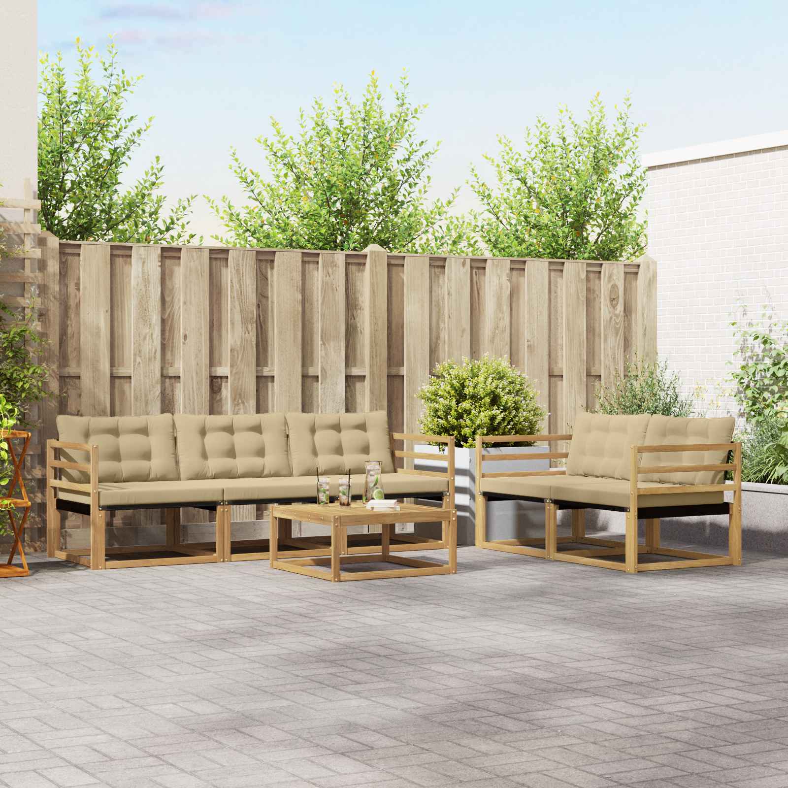 Conjunto de sofás de exterior 6 pcs y Beige 59 x 59 x 37 cm