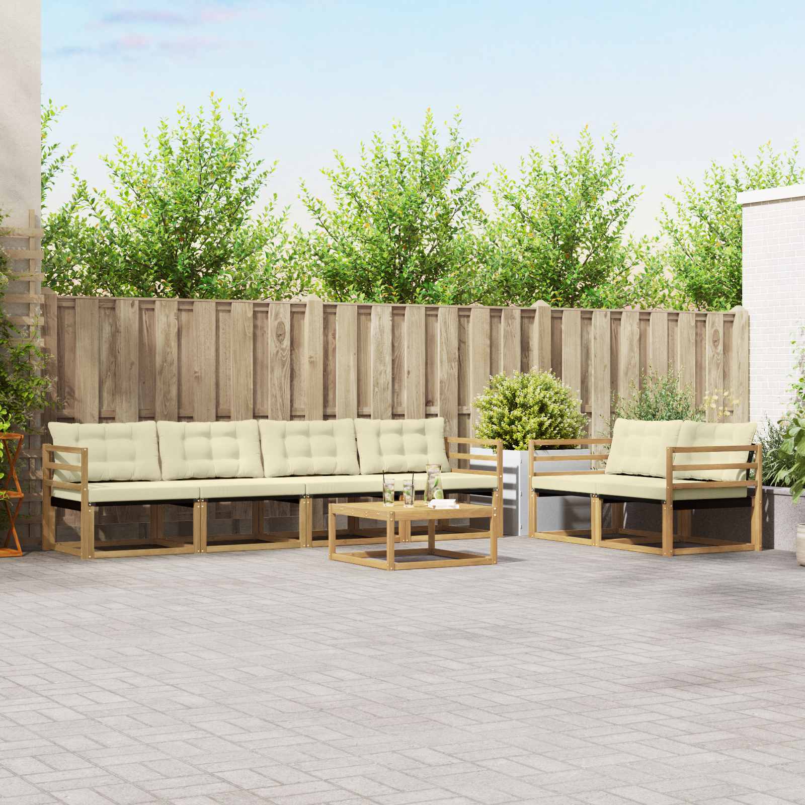 Conjunto de sofás de exterior 7 pcs Blanco y Beige