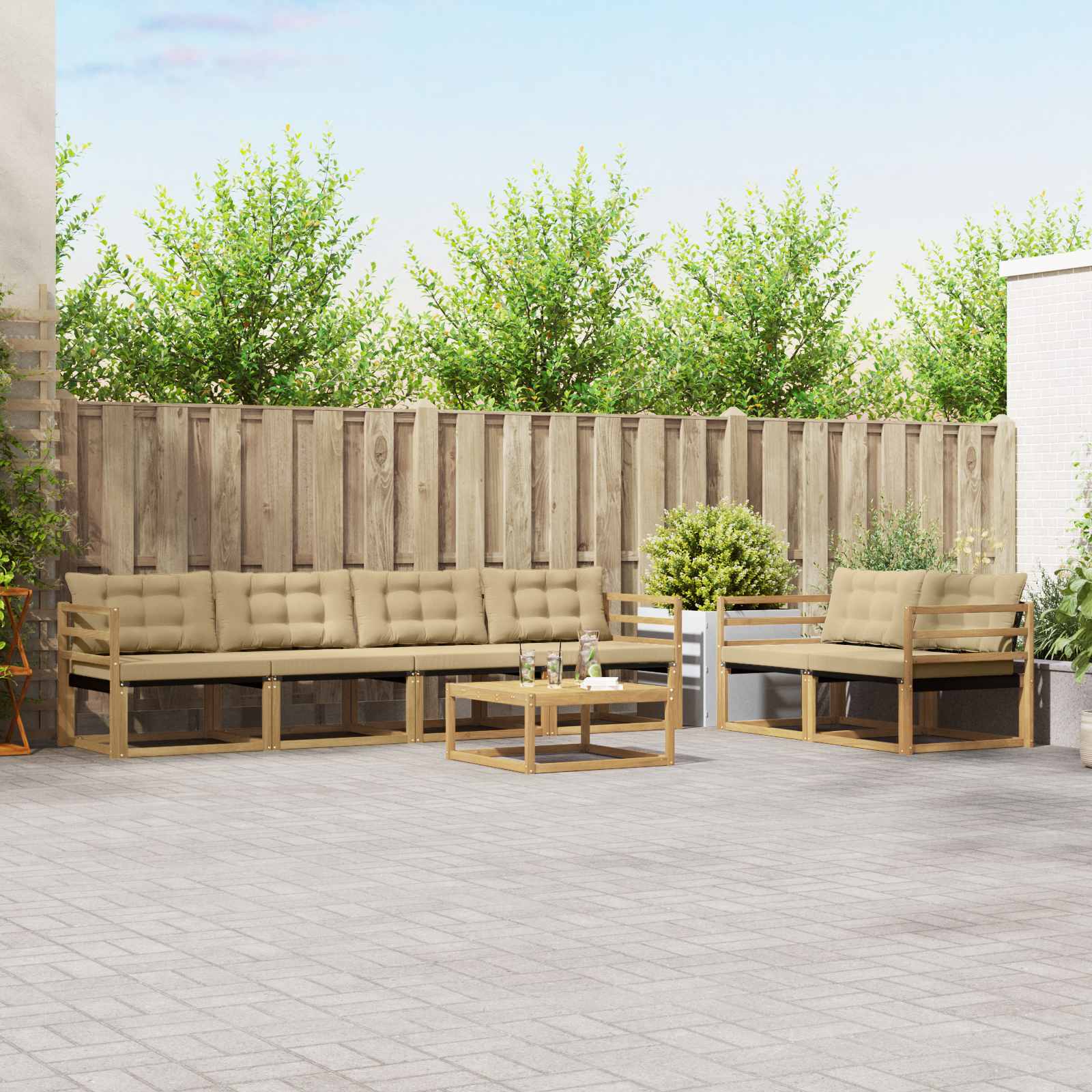 Conjunto de sofás de exterior 7 pcs y Beige 79 x 79 x 37 cm