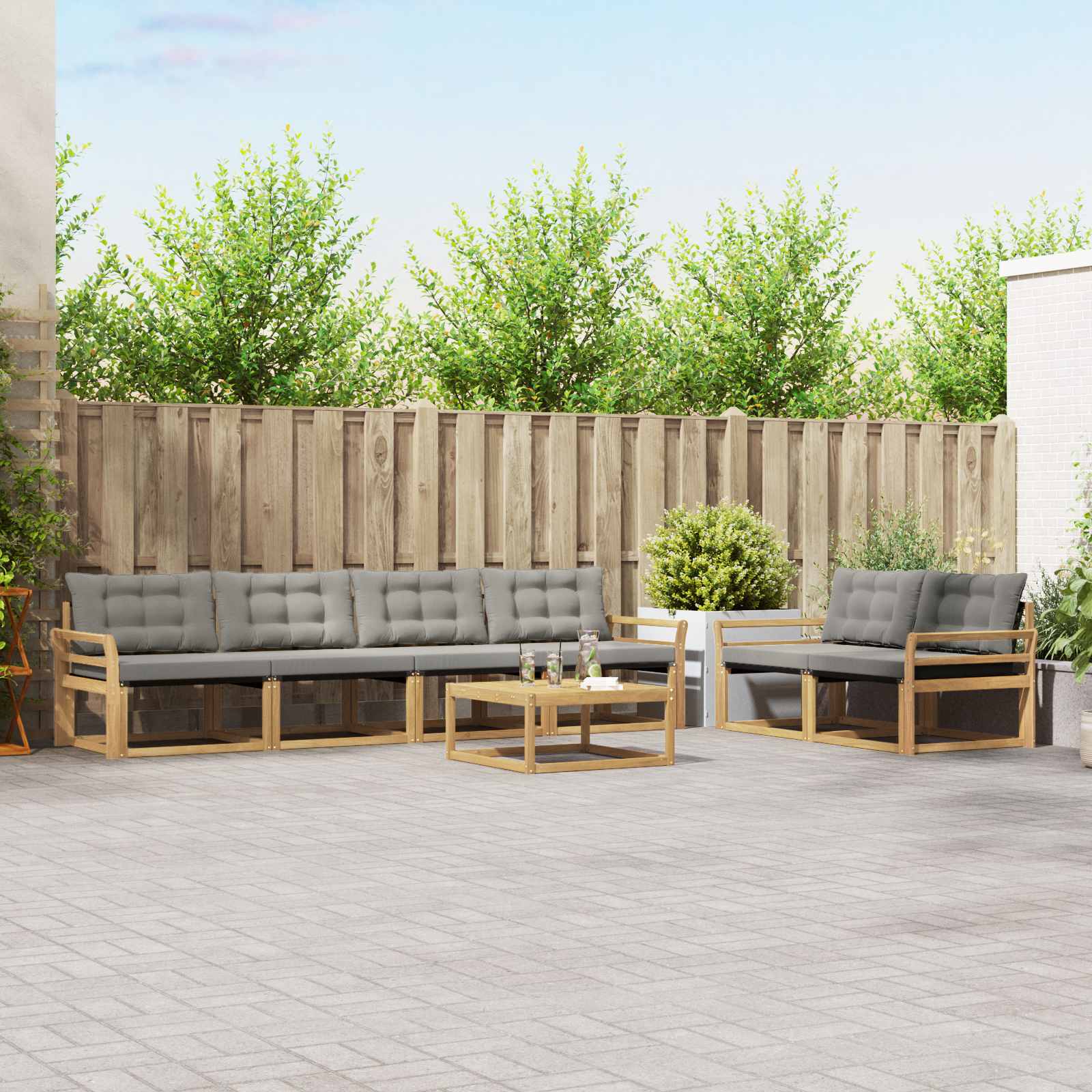 Conjunto de sofás de exterior 7 pcs Blanco y Crema Poliéster