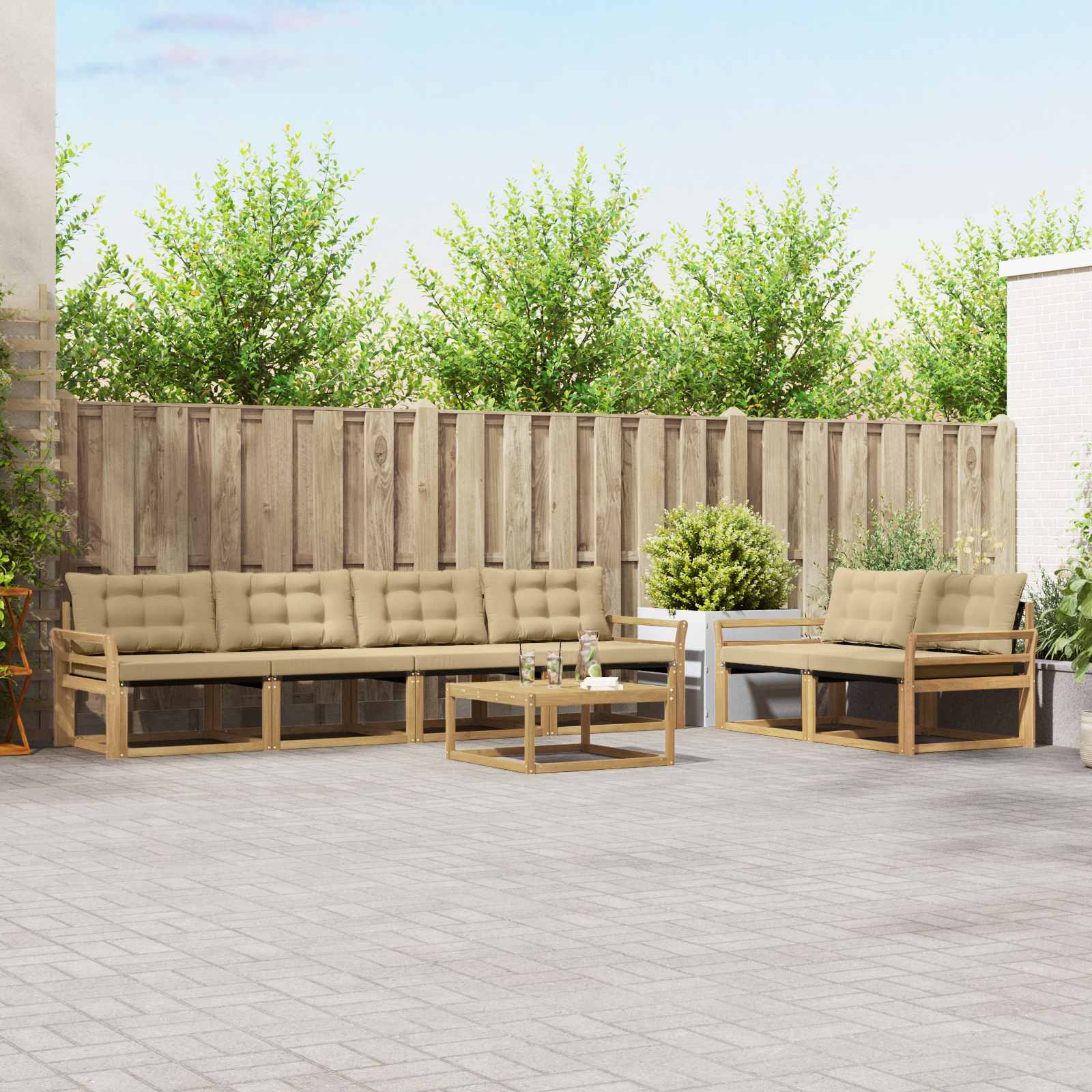 Conjunto de sofás de exterior 7 pcs Natural y Gris Claro