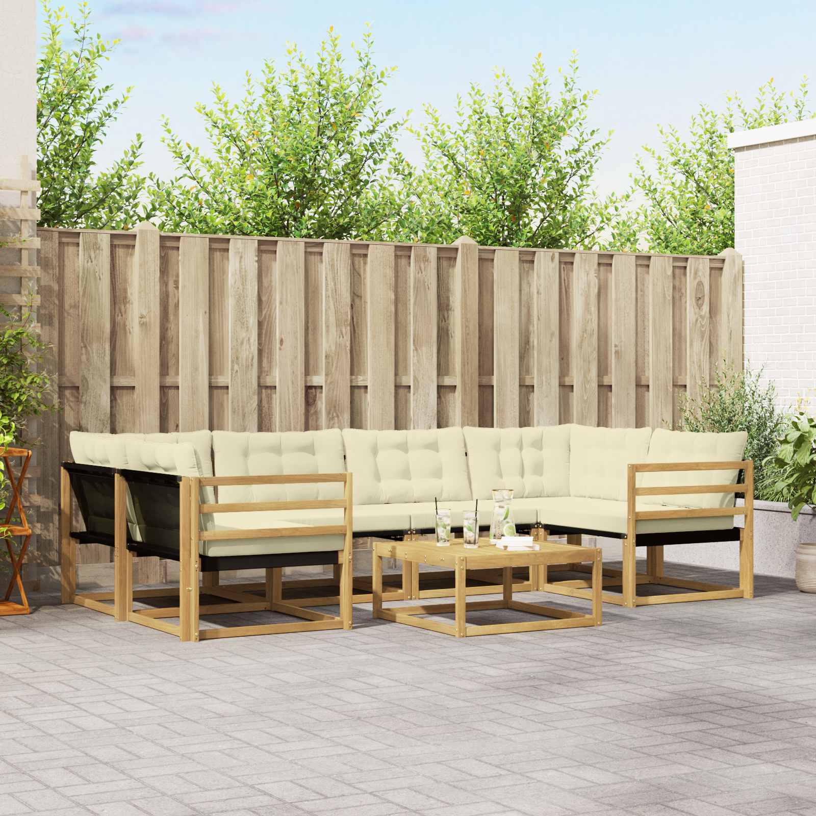 Conjunto de sofás de exterior 7 pcs Blanco y Crema