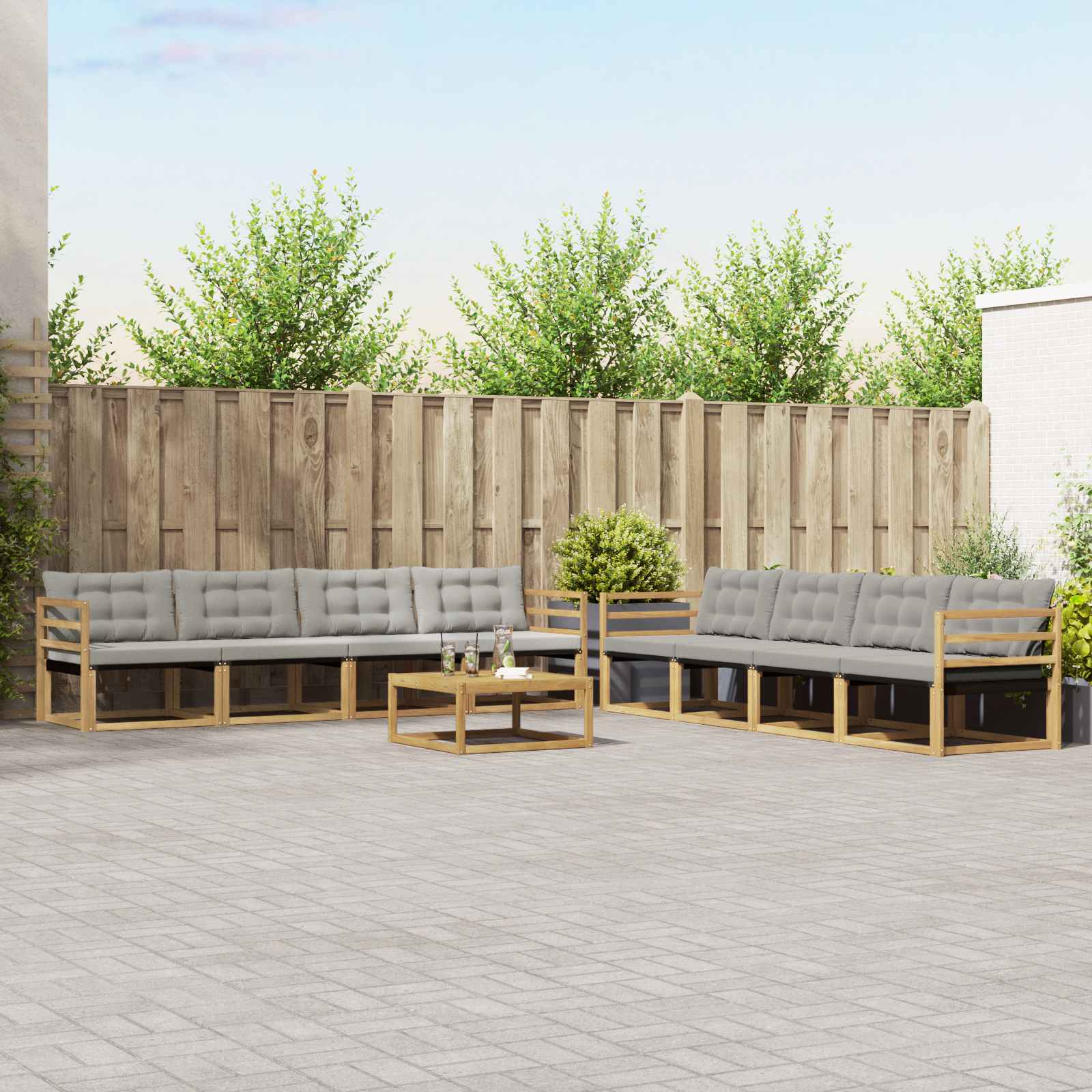 Conjunto de sofás de exterior 9 pcs Blanco y Gris Claro