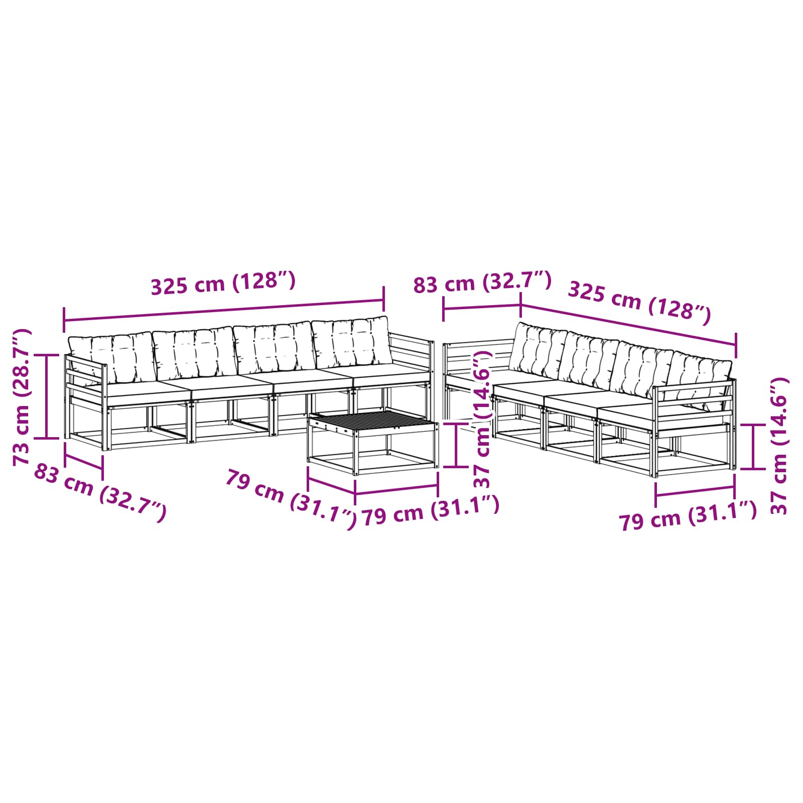 Conjunto de sofás de exterior 9 pcs Blanco y Gris Claro