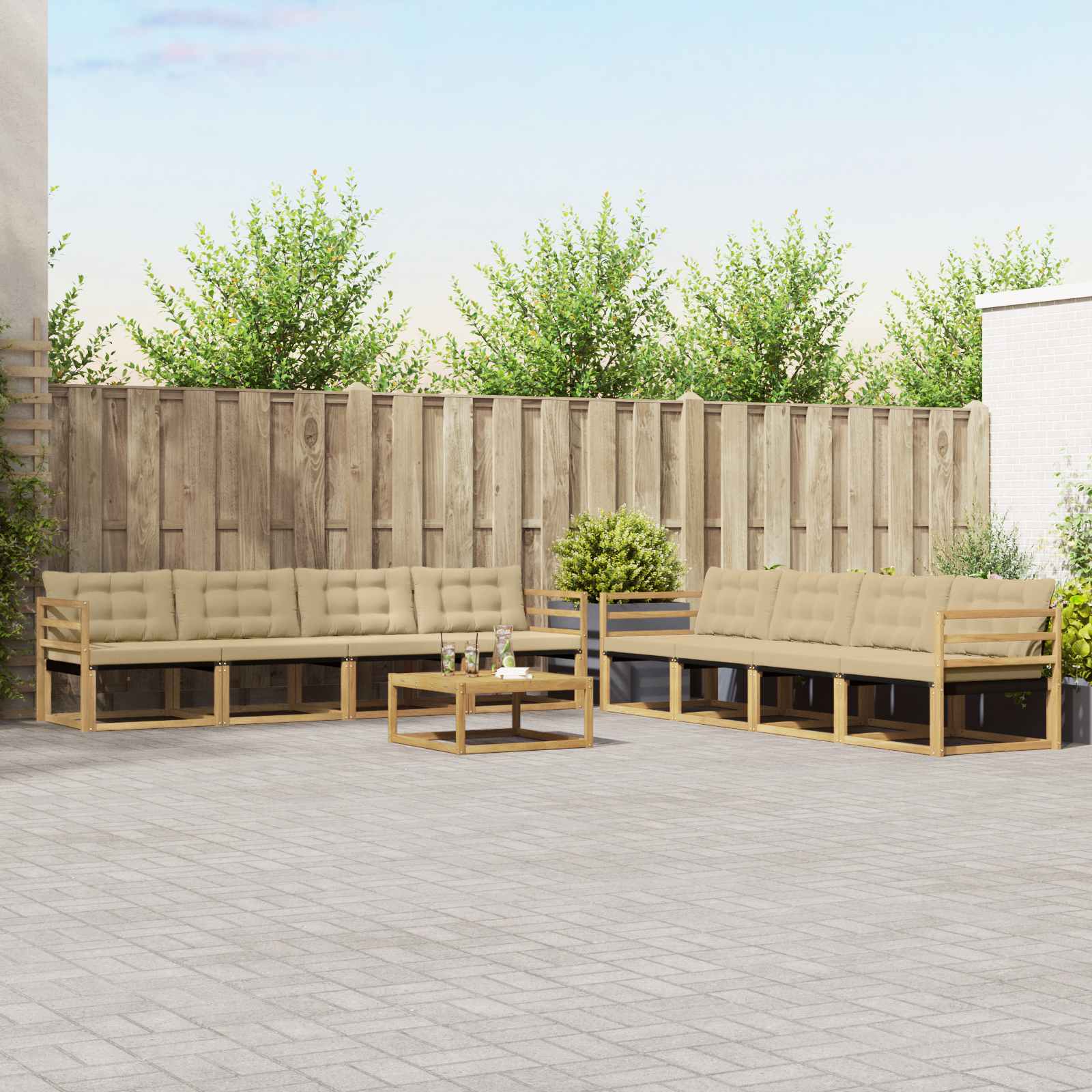 Conjunto de sofás de exterior 9 pcs y Beige 59 x 59 x 37 cm