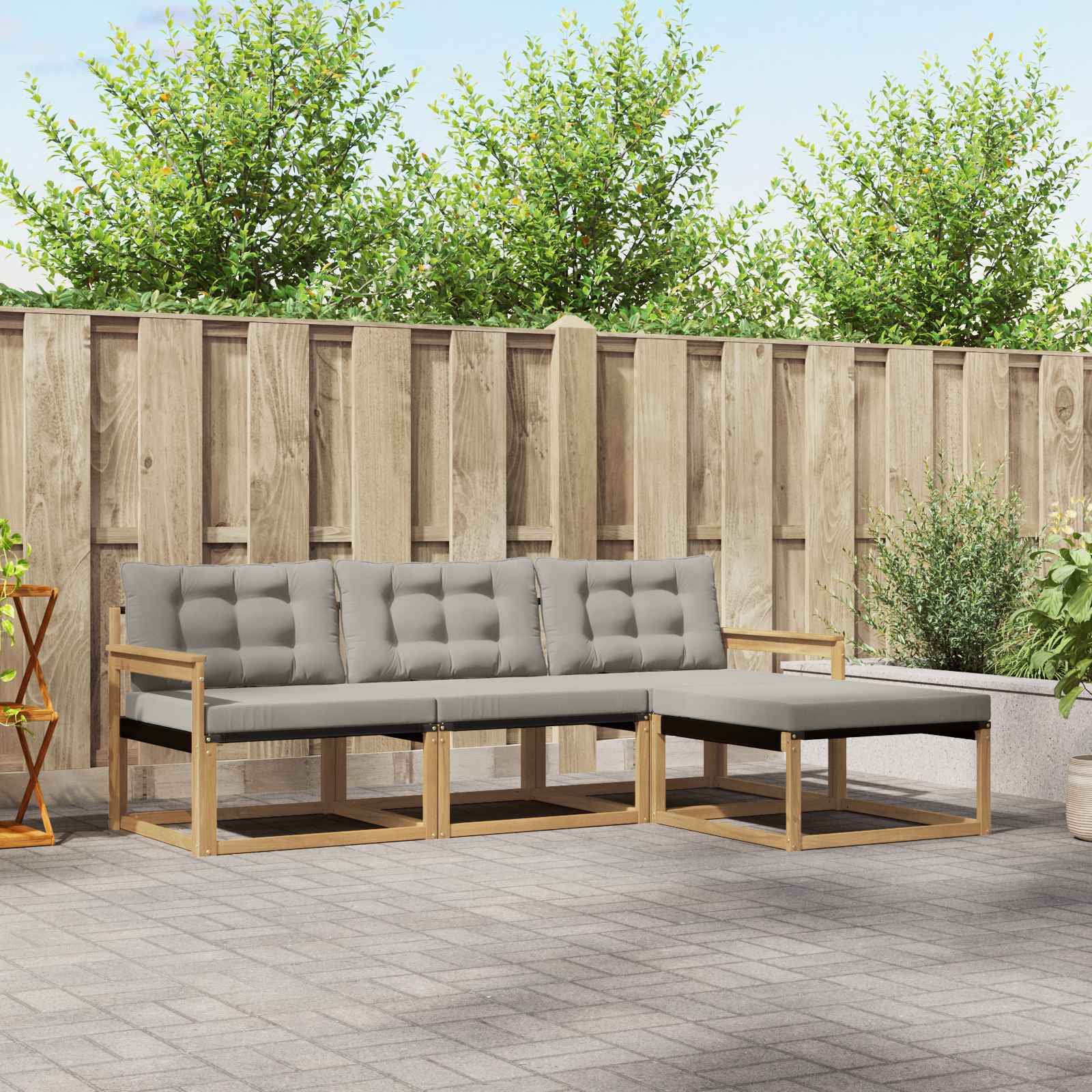 Conjunto de sofás de exterior 4 pcs Blanco y Gris Claro