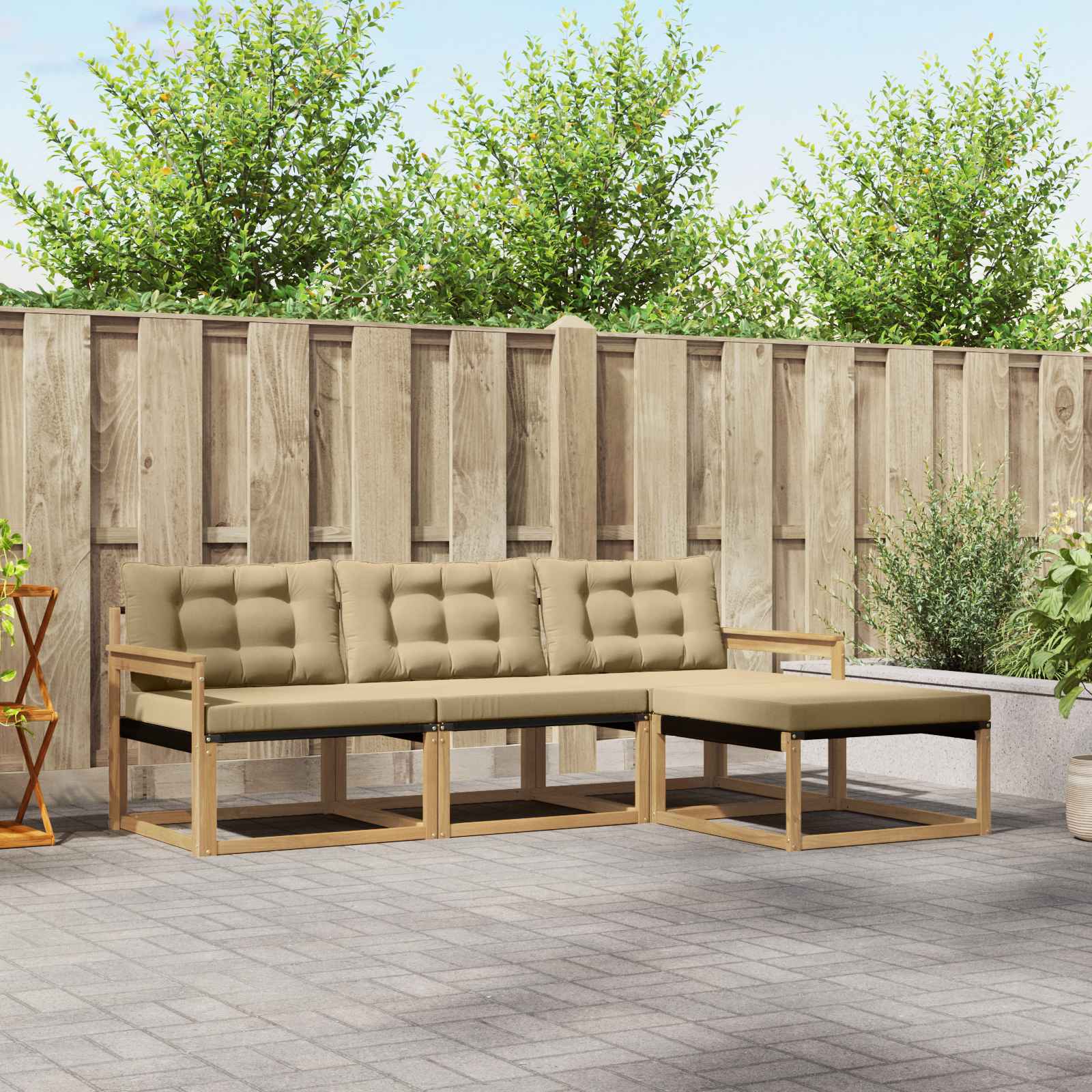 Conjunto de sofás de exterior con cojín 4 pcs y Beige