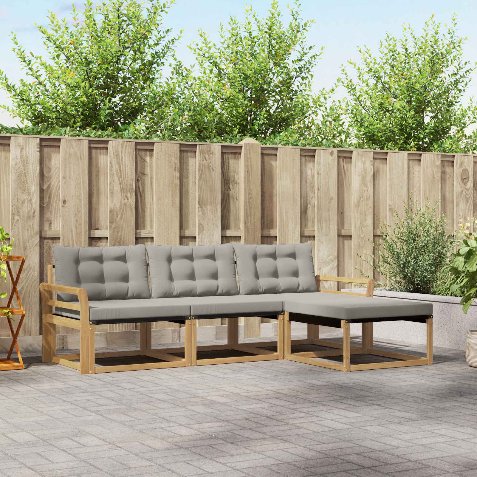 Conjunto de sofás de exterior 4 pcs Blanco y Gris Claro