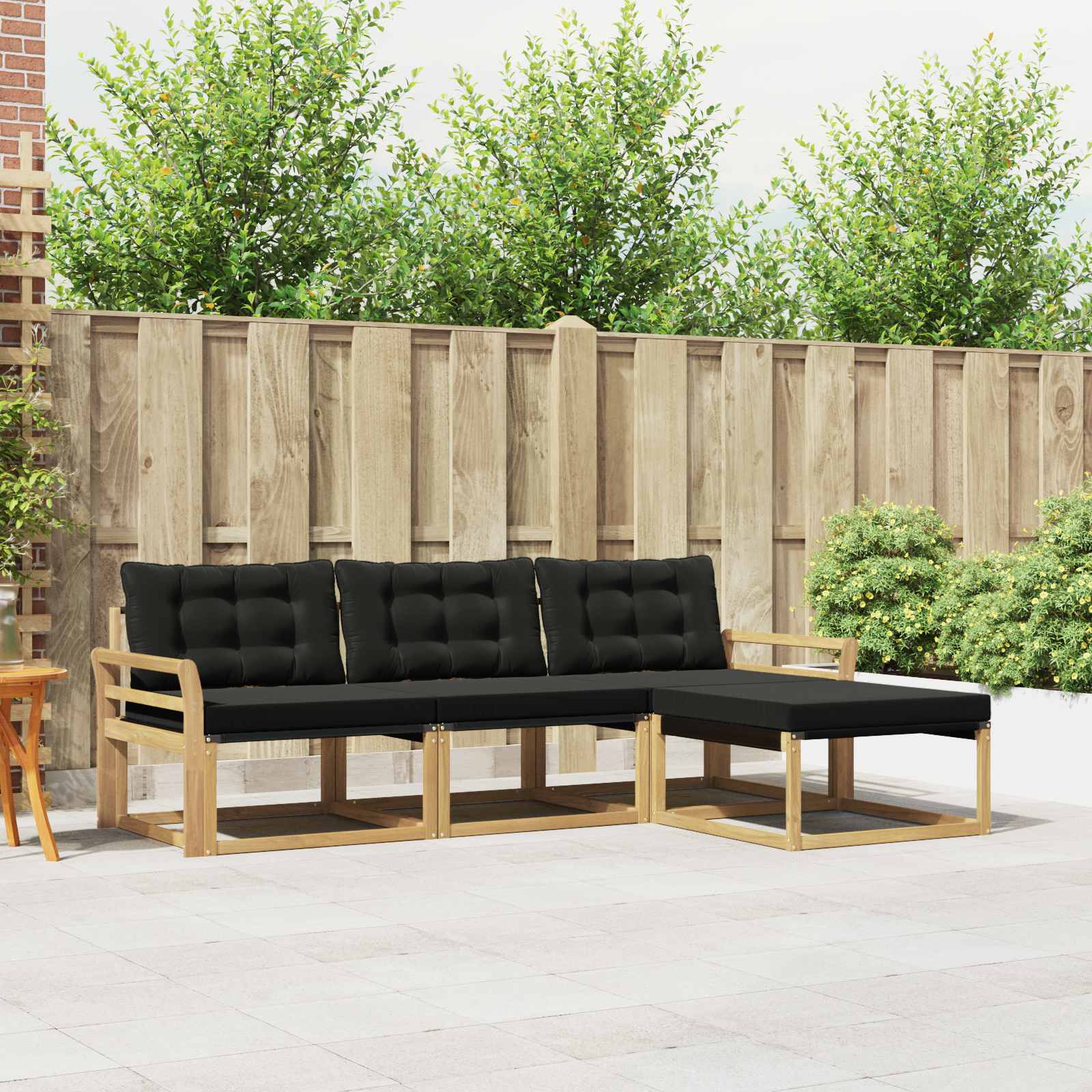 Conjunto de sofás de exterior con cojín 4 pcs Blanco y Negro