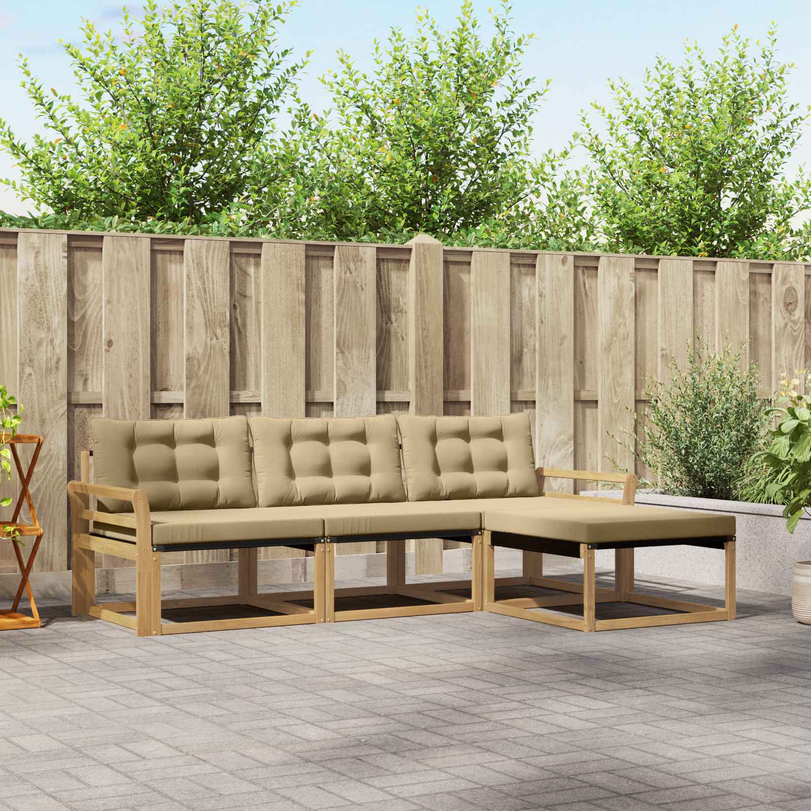 Conjunto de sofás de exterior con cojín 4 pcs y Beige