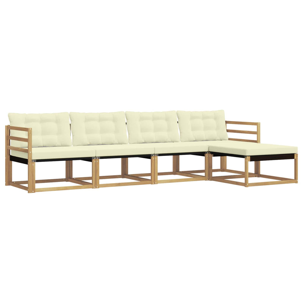 Conjunto de sofás de exterior con cojín 5 pcs Blanco y Crema