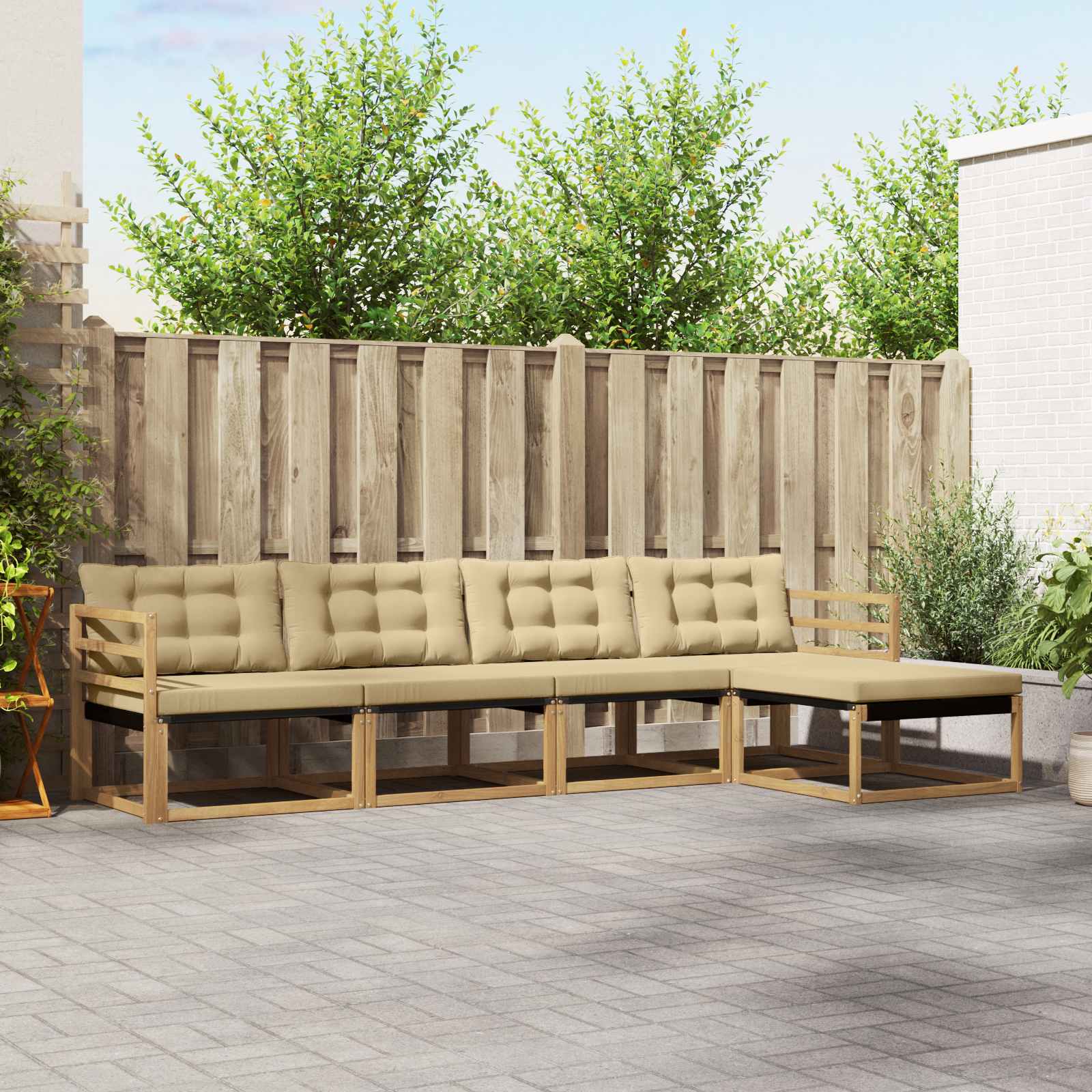 Conjunto de sofás de exterior con cojín 5 pcs y Beige