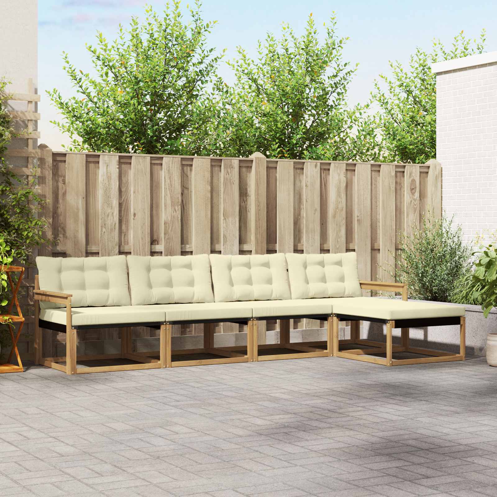 Conjunto de sofás de exterior con cojín 5 pcs Blanco y Crema