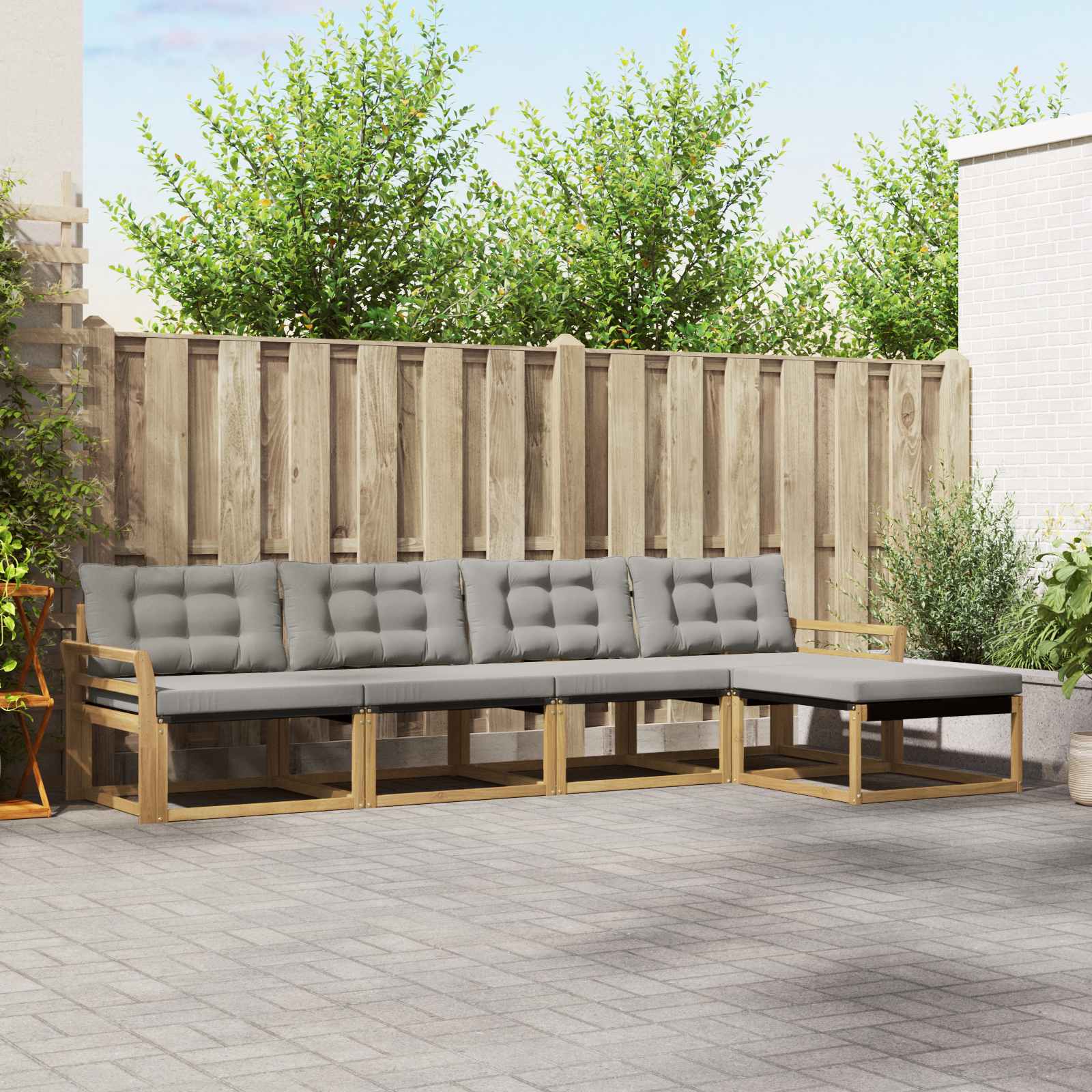 Conjunto de sofás de exterior 5 pcs Blanco y Gris Claro