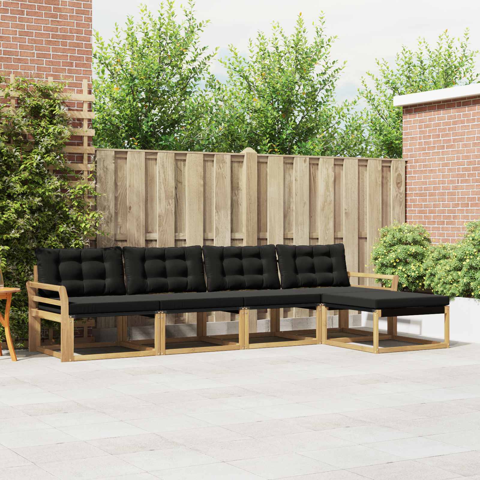 Conjunto de sofás de exterior con cojín 5 pcs Blanco y Negro