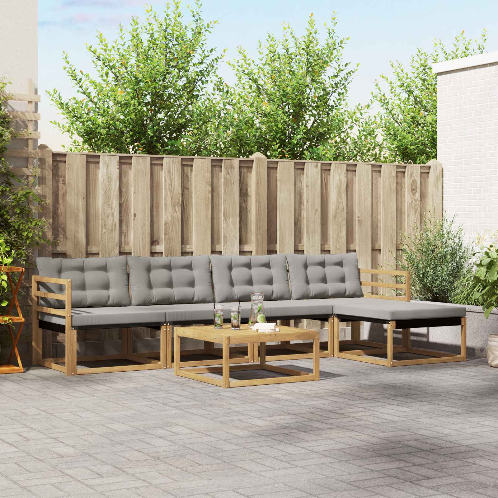 Conjunto de sofás de exterior 6 pcs Blanco y Crema