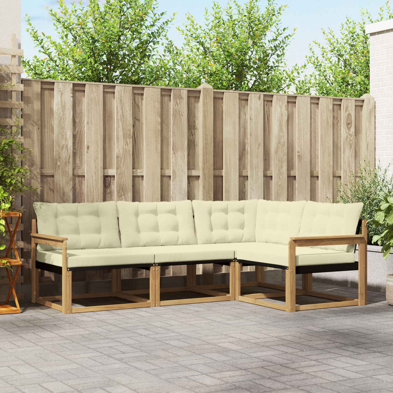 Conjunto de sofás de exterior con cojín 4 pcs Blanco y Crema