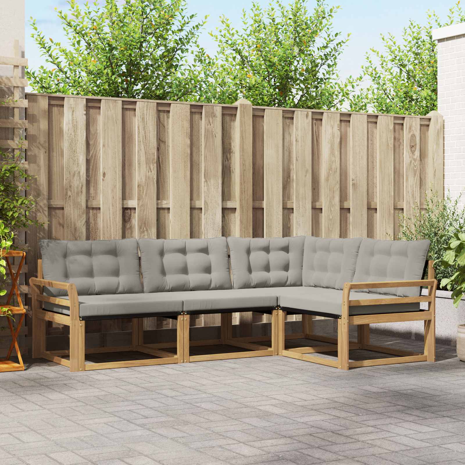 Conjunto de sofás de exterior 4 pcs Blanco y Gris Claro