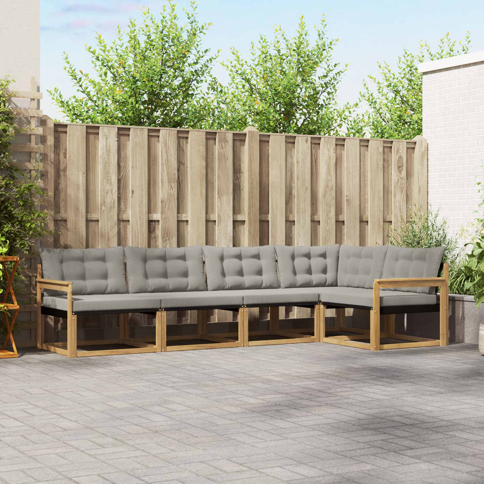 Conjunto de sofás de exterior 5 pcs Blanco y Gris Claro
