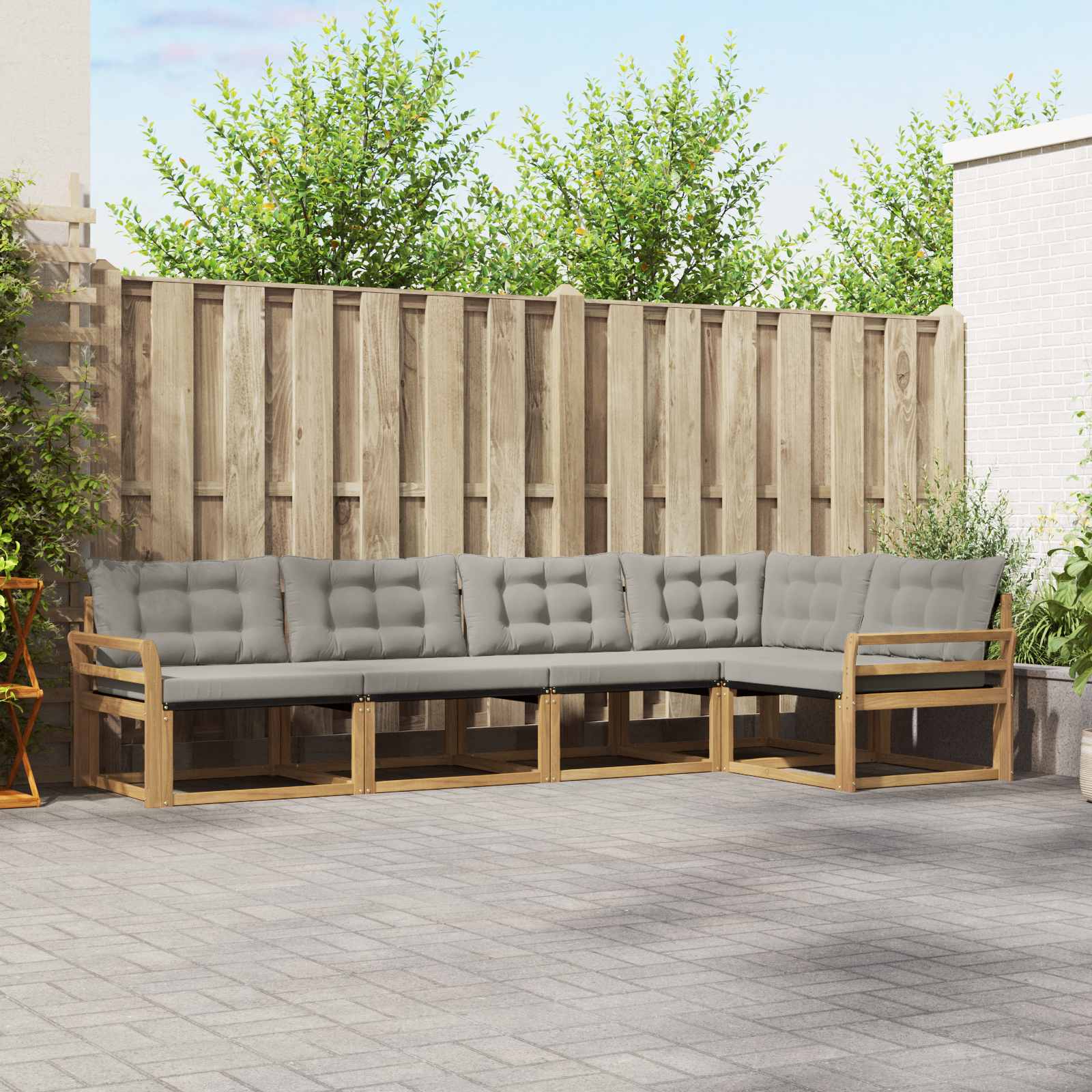 Conjunto de sofás de exterior 5 pcs Blanco y Gris Claro