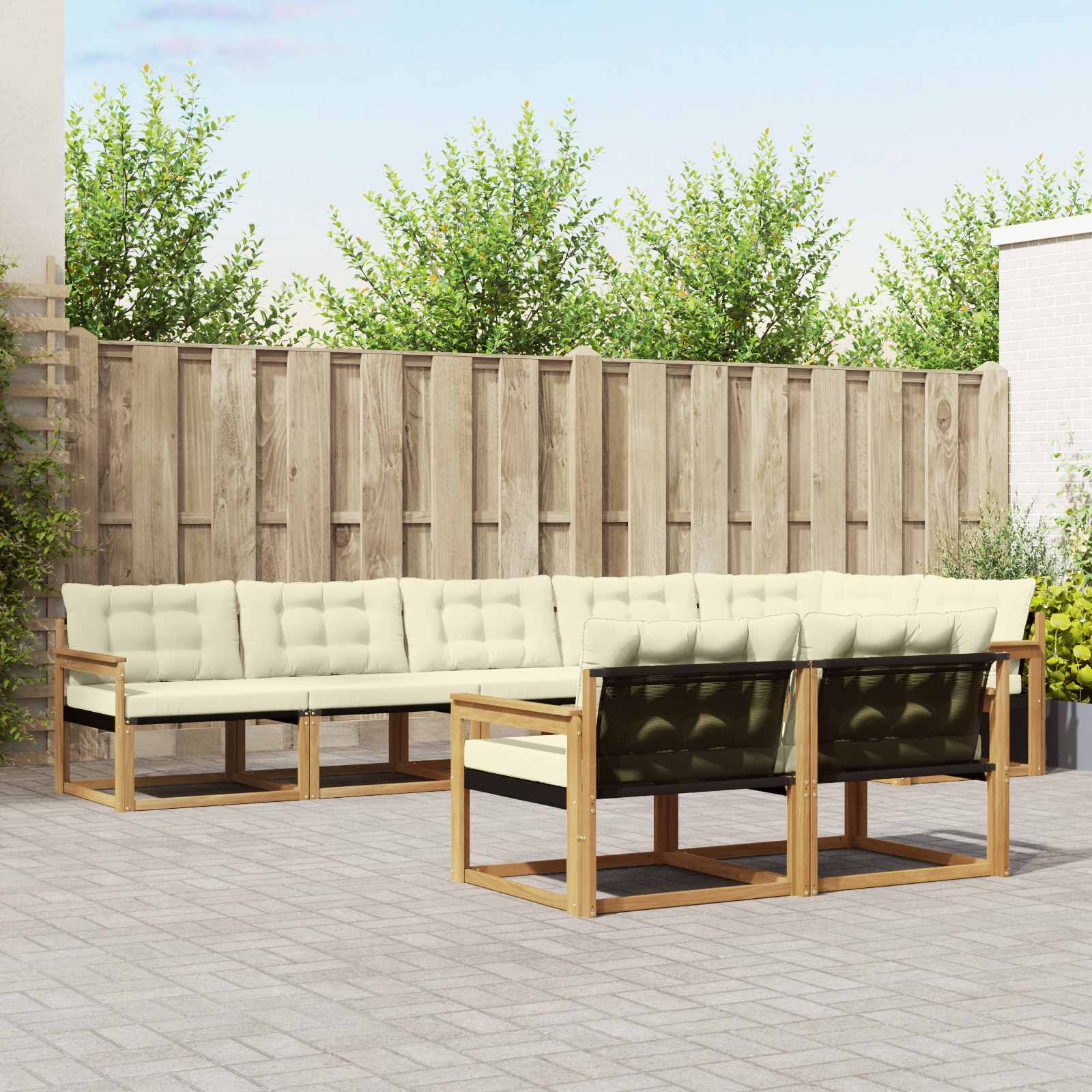 Conjunto de sofás de exterior con cojín 8 pcs Blanco y Crema