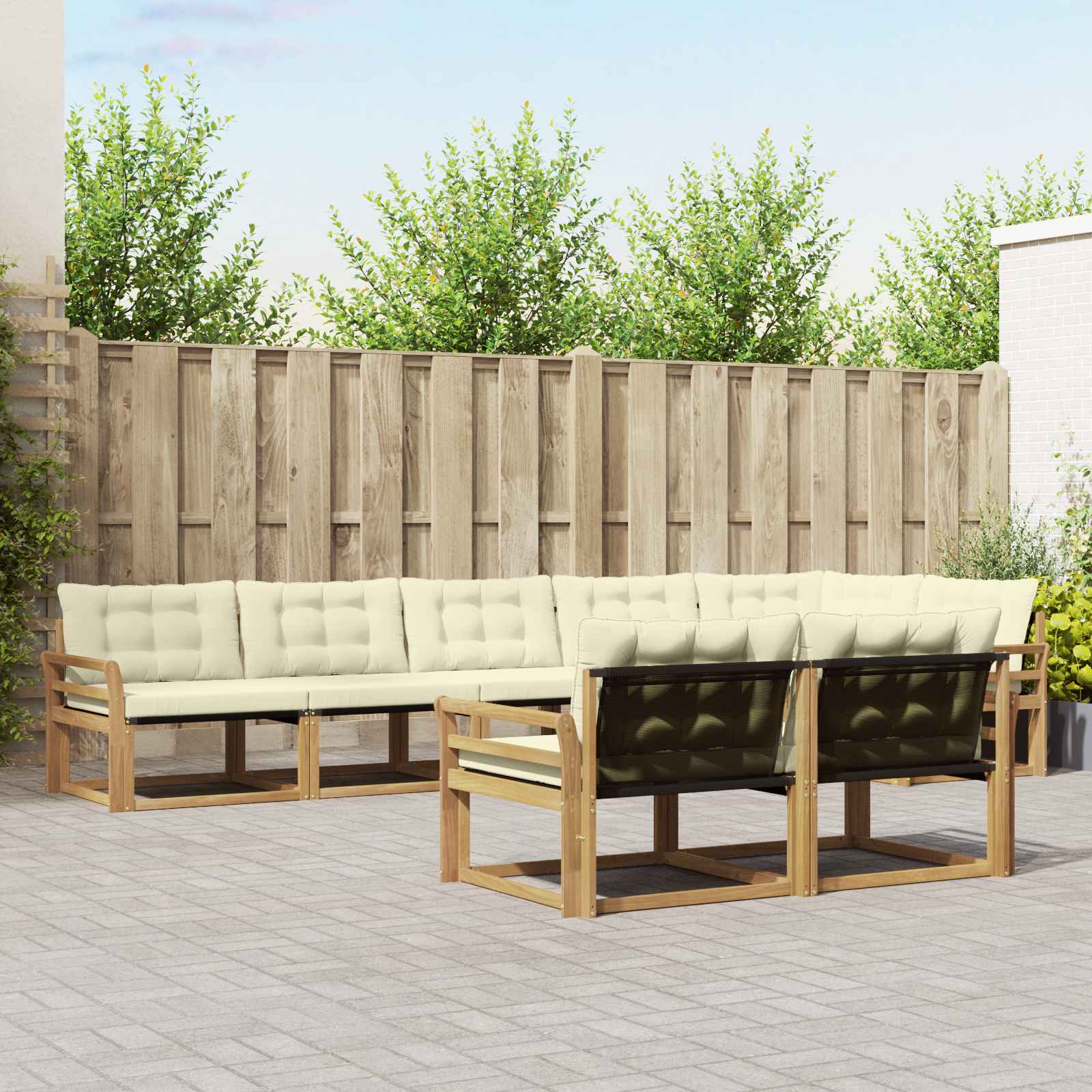 Conjunto de sofás de exterior con cojín 8 pcs Blanco y Crema