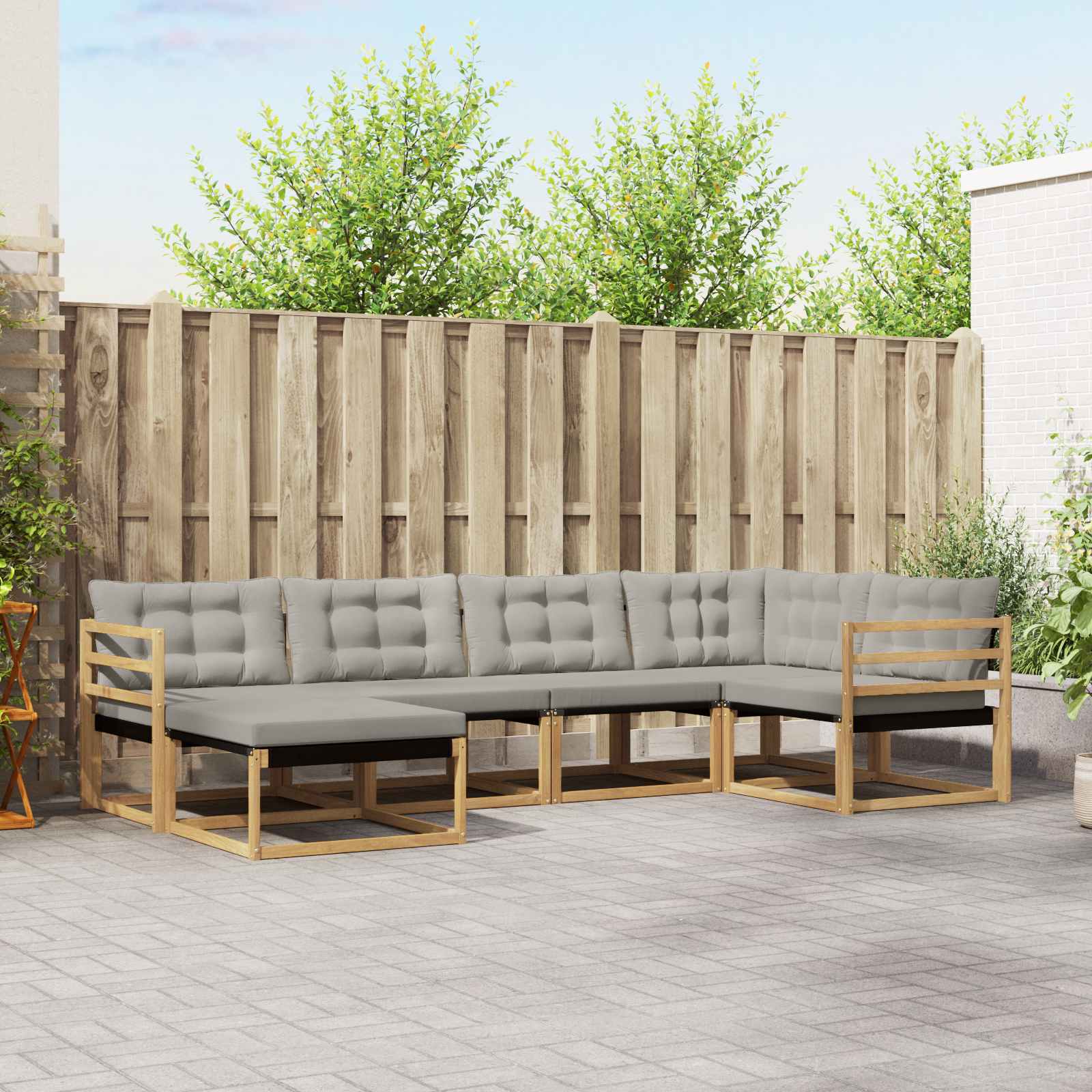 Conjunto de sofás de exterior 6 pcs Blanco y Gris Claro