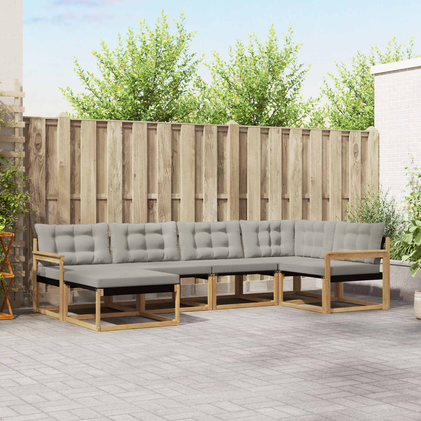 Conjunto de Sofás de Exterior 6 pçs Branco e Cinzento Claro