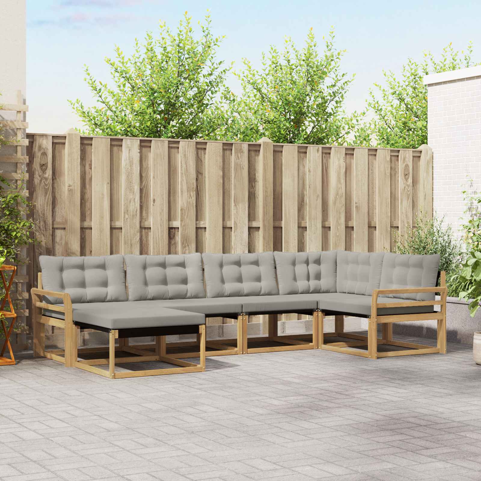 Conjunto de Sofás de Exterior 6 pçs Branco e Cinzento Claro