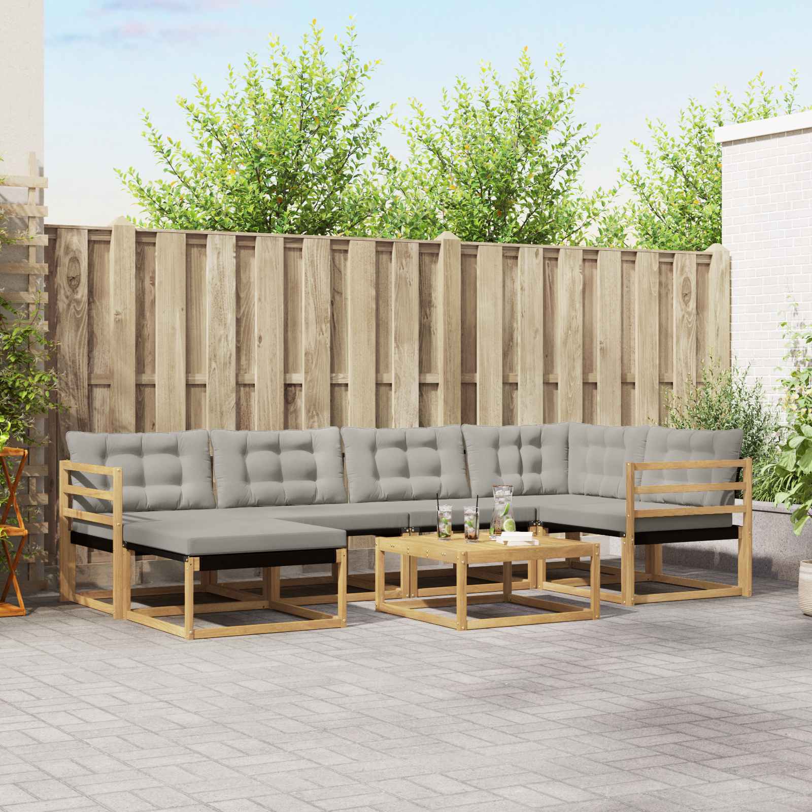 Conjunto de sofás de exterior 7 pcs Blanco y Crema