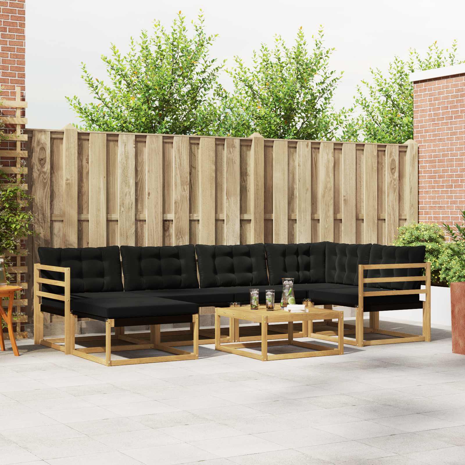 Conjunto de sofás de exterior 7 pcs Blanco y Crema