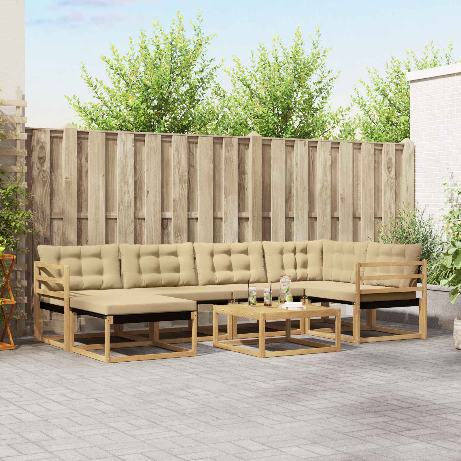 Conjunto de sofás de exterior 7 pcs Blanco y Crema