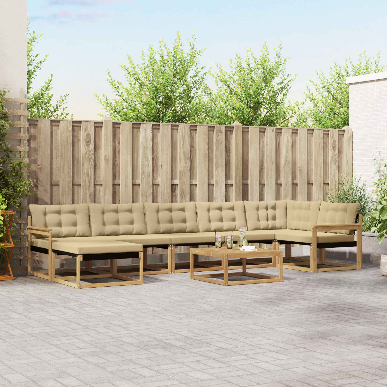 Conjunto de sofás de exterior 8 peças Branco e Creme