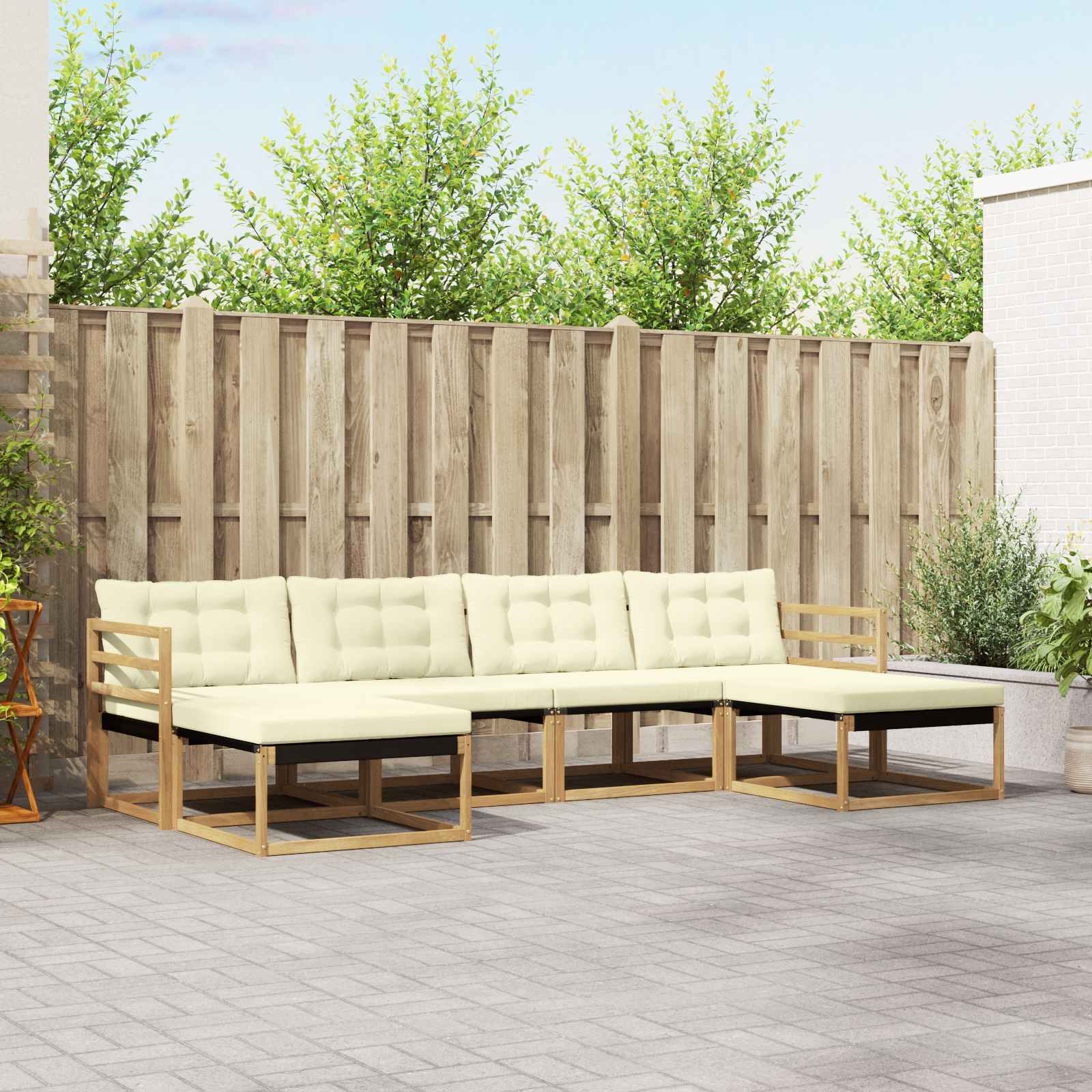 Conjunto de sofás de exterior con cojín 6 pcs Blanco y Crema