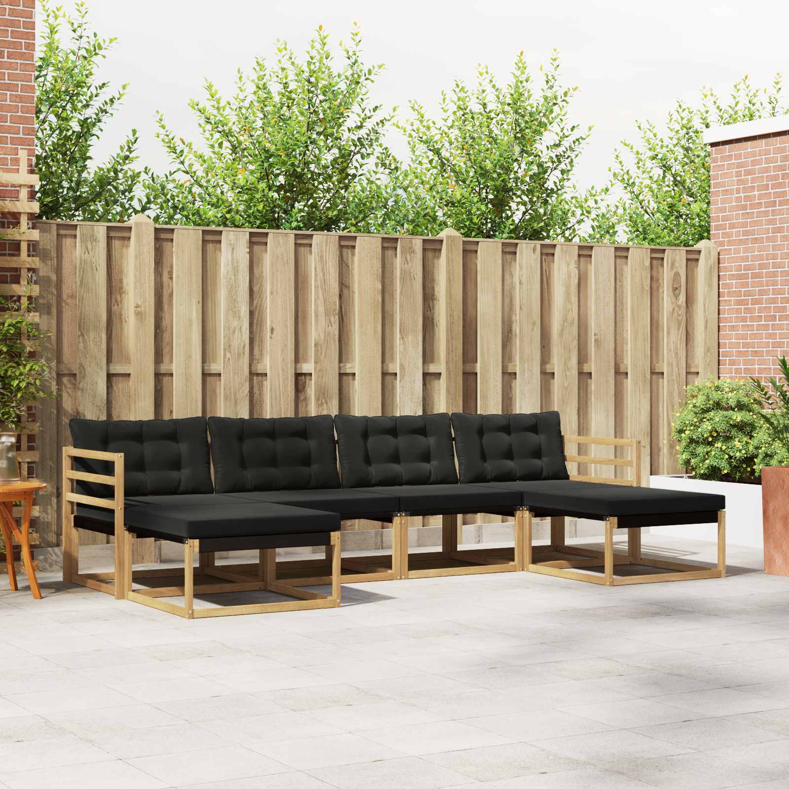 Conjunto de sofás de exterior con cojín 6 pcs Blanco y Negro