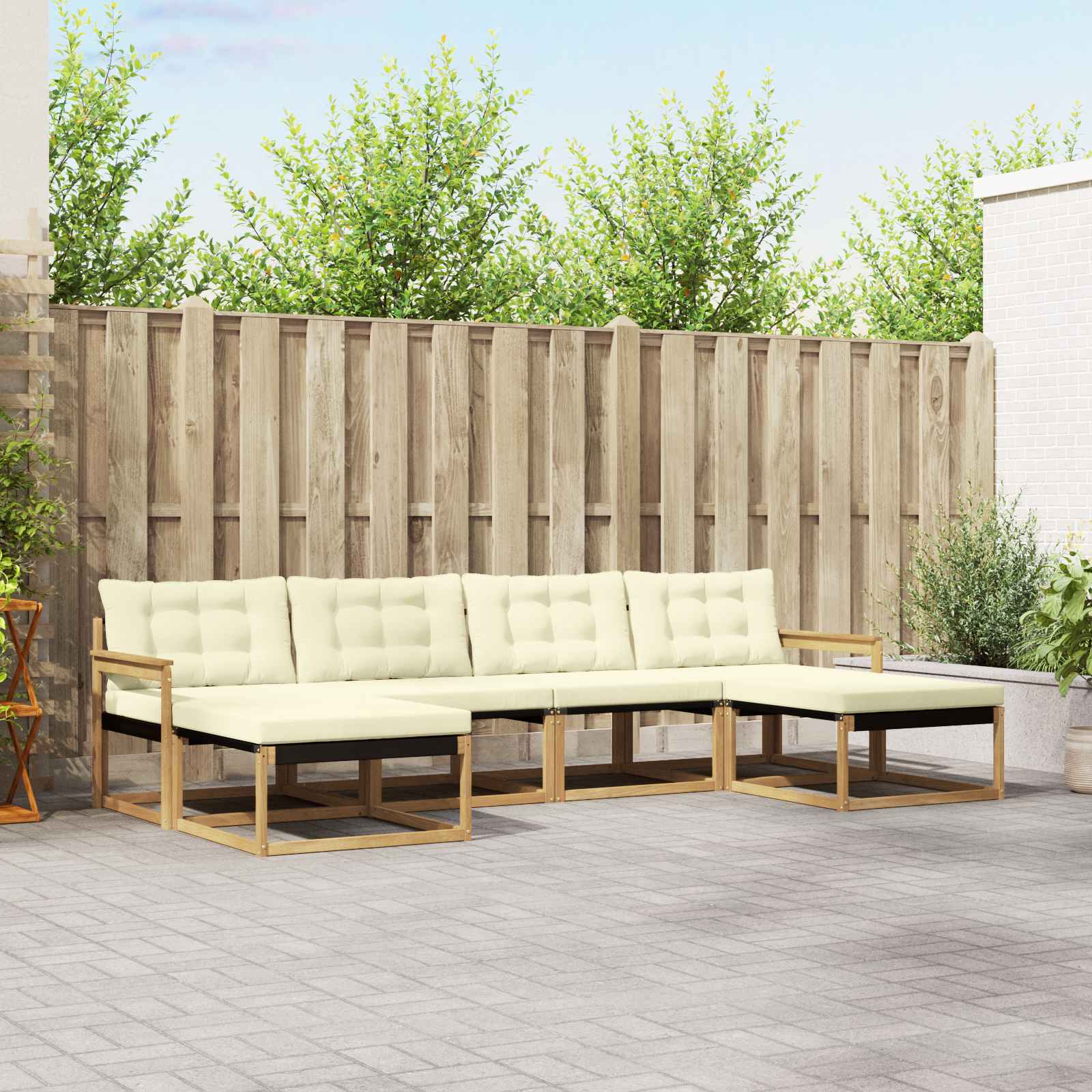 Conjunto de sofás de exterior con cojín 6 pcs Blanco y Crema