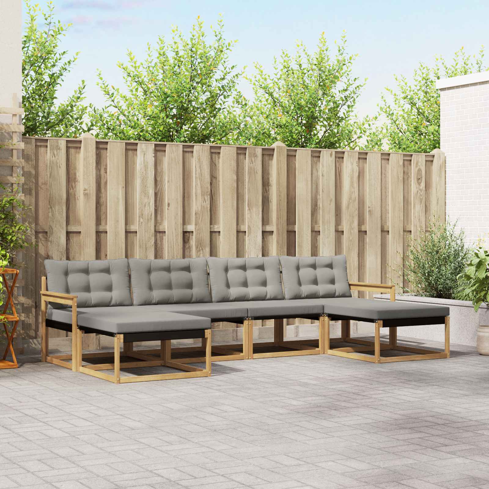 Conjunto de sofás de exterior 6 pcs Blanco y Gris Claro