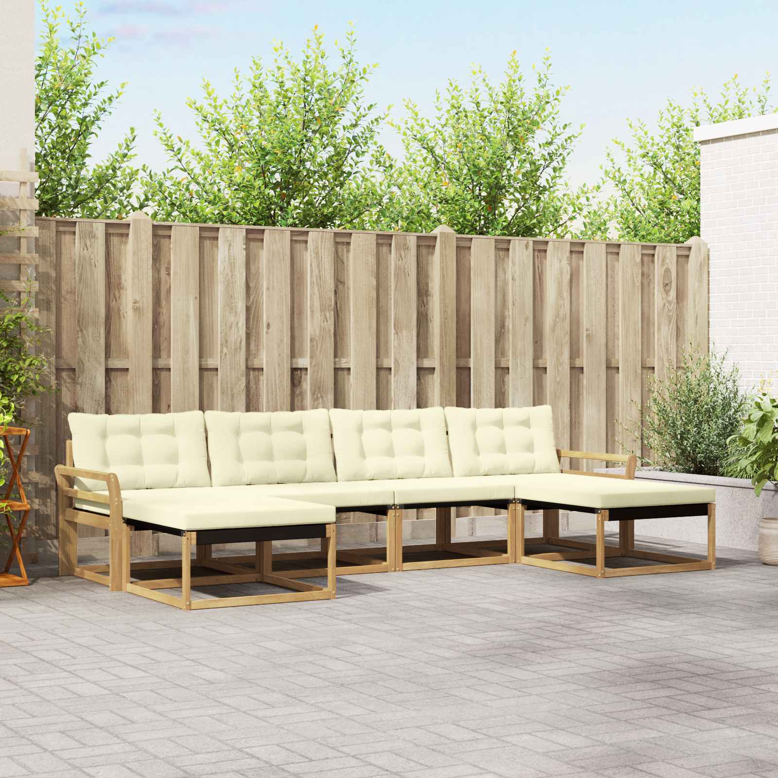 Conjunto de sofás de exterior con cojín 6 pcs Blanco y Crema