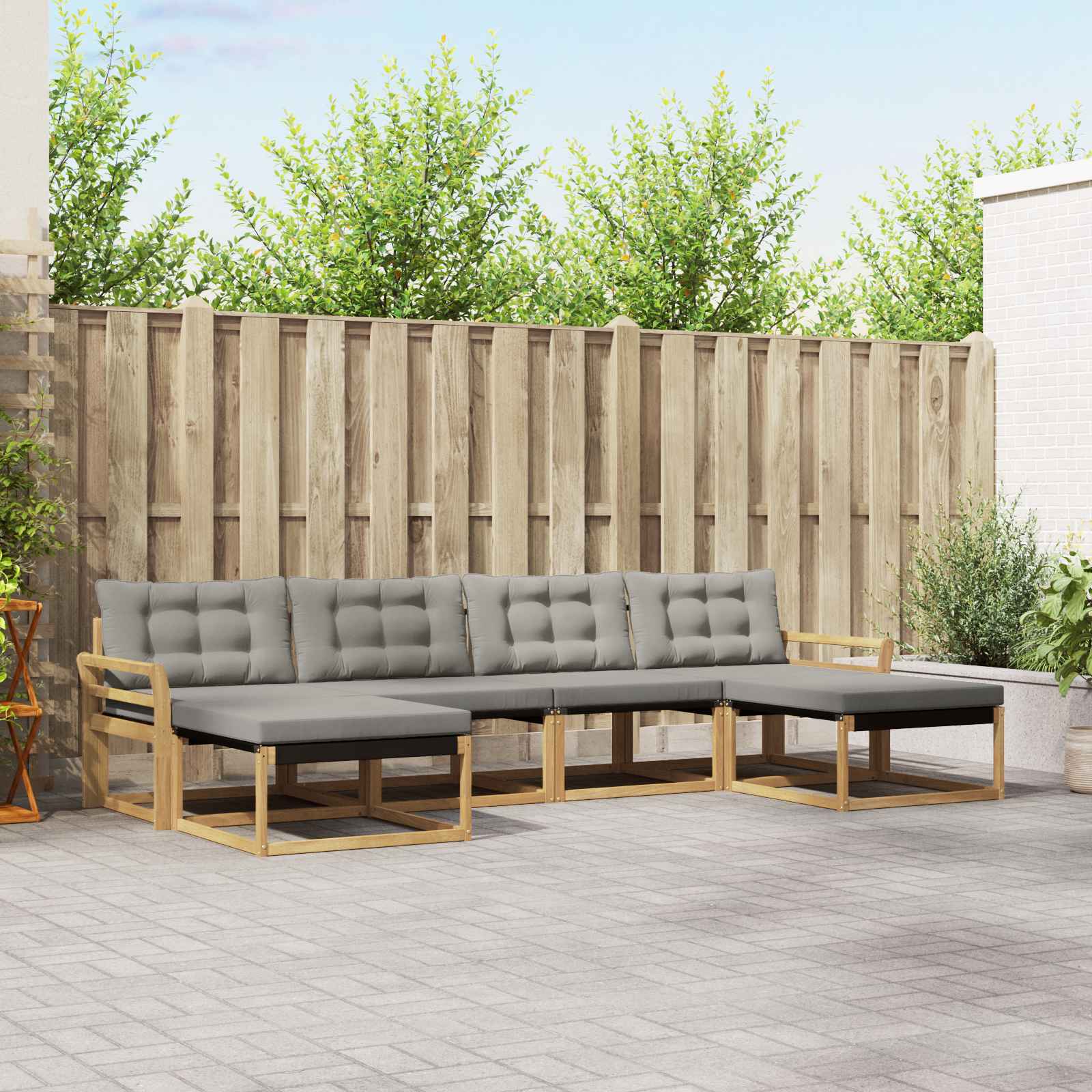 Conjunto de sofás de exterior 6 pcs Blanco y Gris Claro