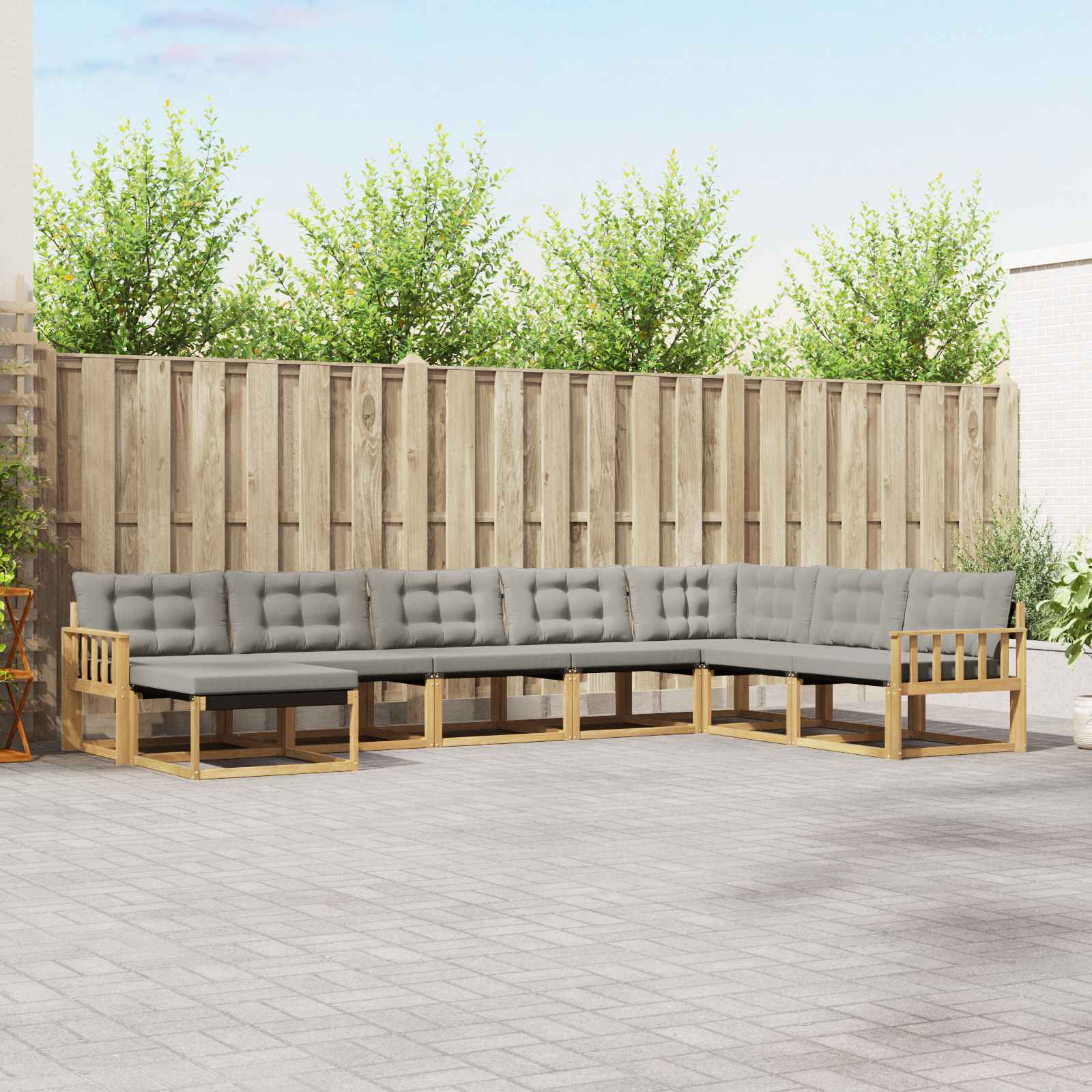 Conjunto de sofás de exterior 8 pcs Blanco y Gris Claro