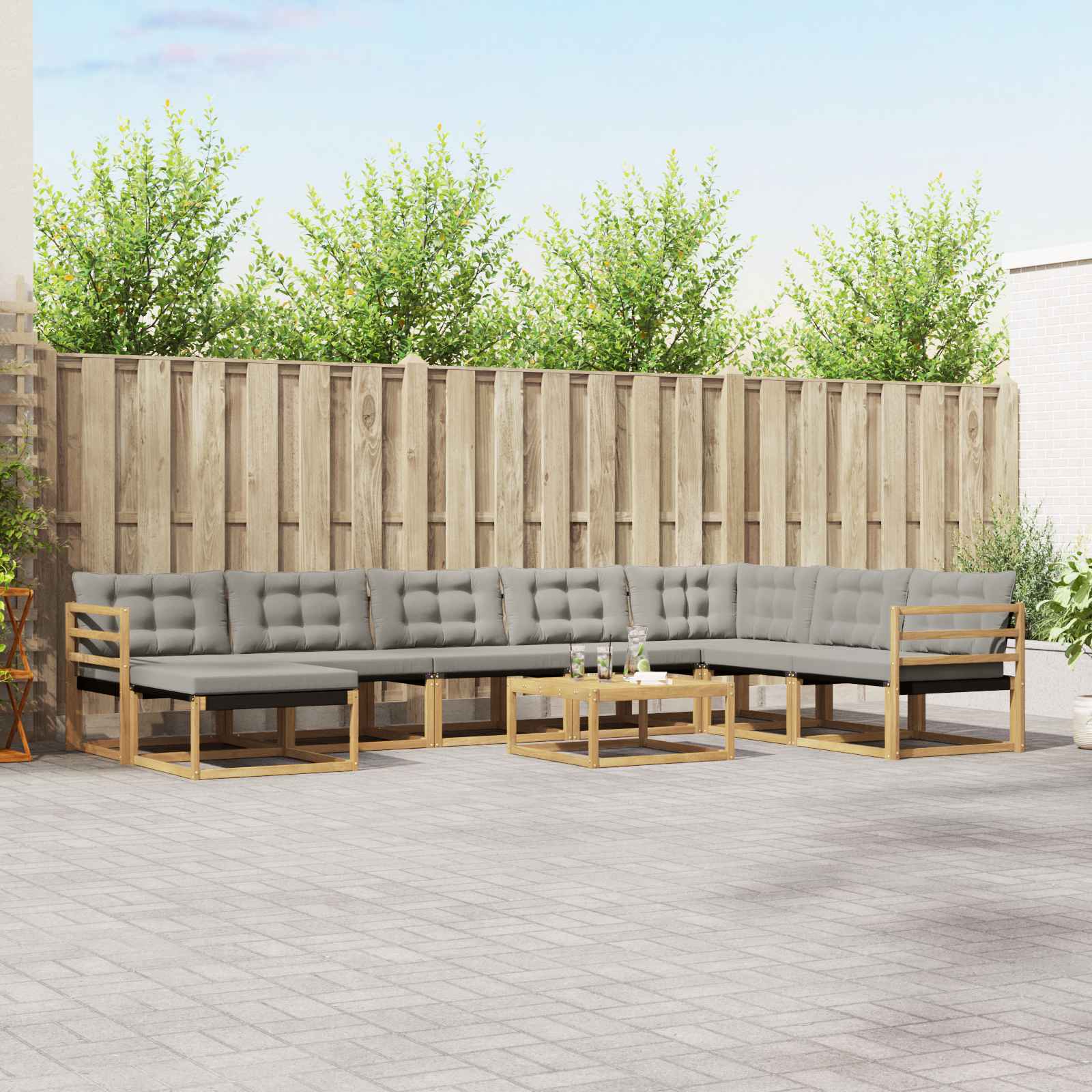 Conjunto de sofás de exterior 9 pcs Blanco y Crema