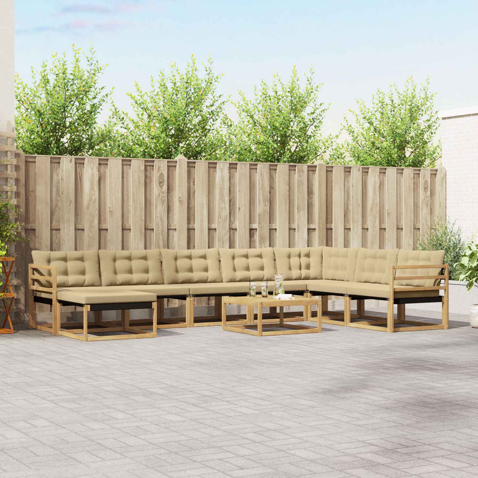 Conjunto de sofás de exterior 9 pcs Blanco y Crema