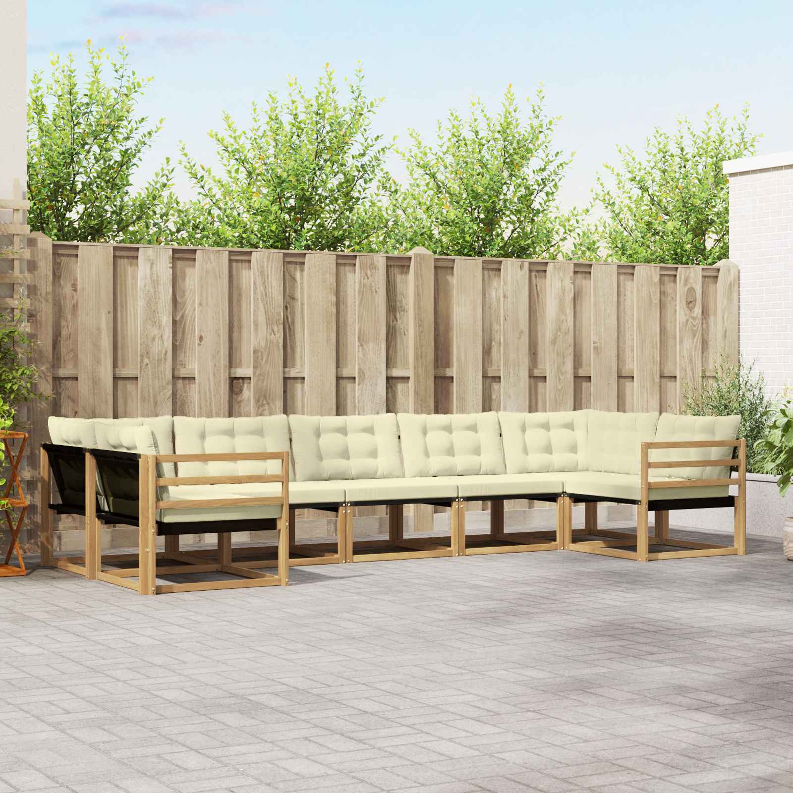 Conjunto de sofás de exterior con cojín 6 pcs y Beige Poliéster