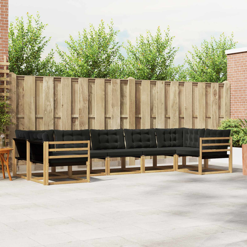 Conjunto de sofás de exterior con cojín 7 pcs Blanco y Negro
