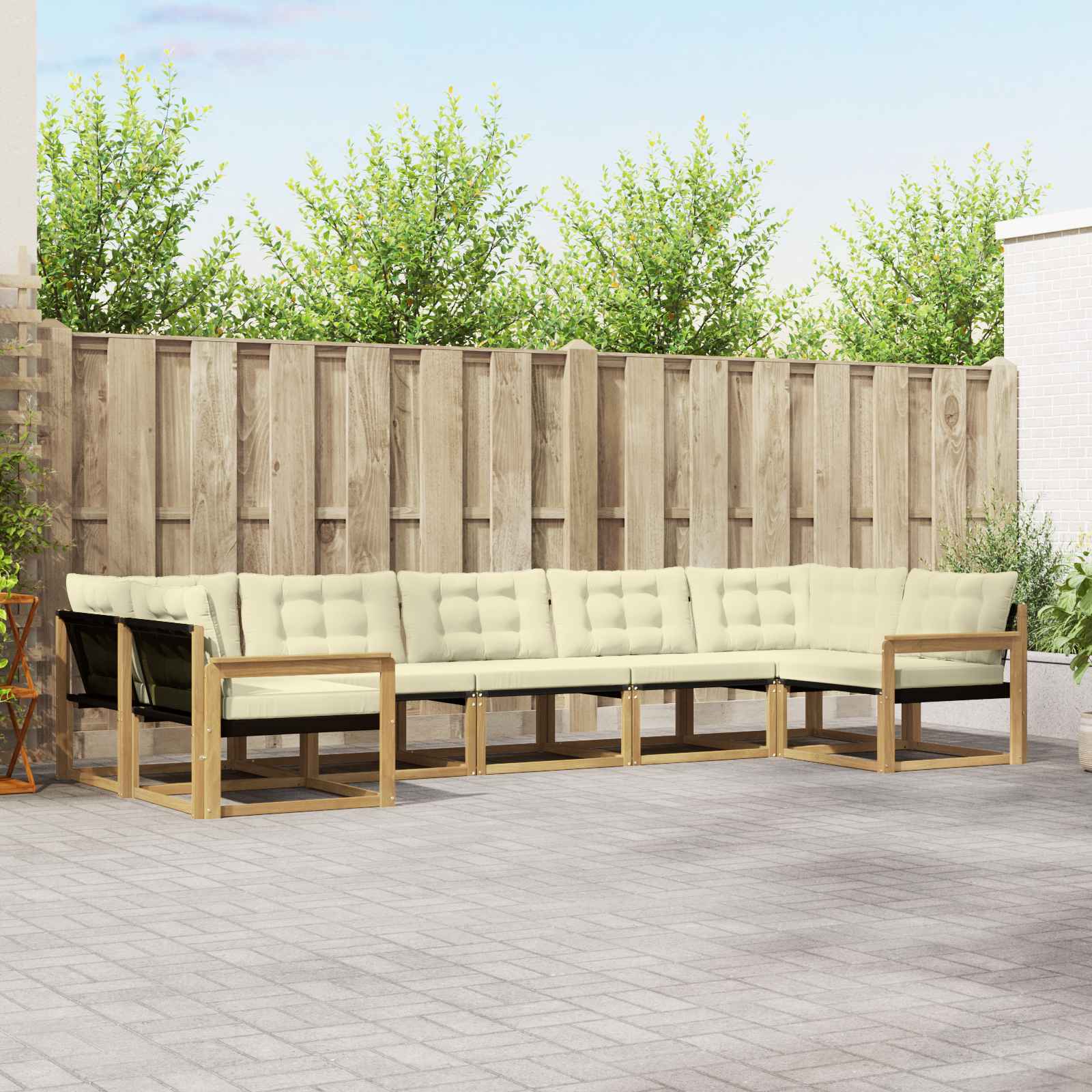 Conjunto de sofás de exterior con cojín 6 pcs y Beige Poliéster