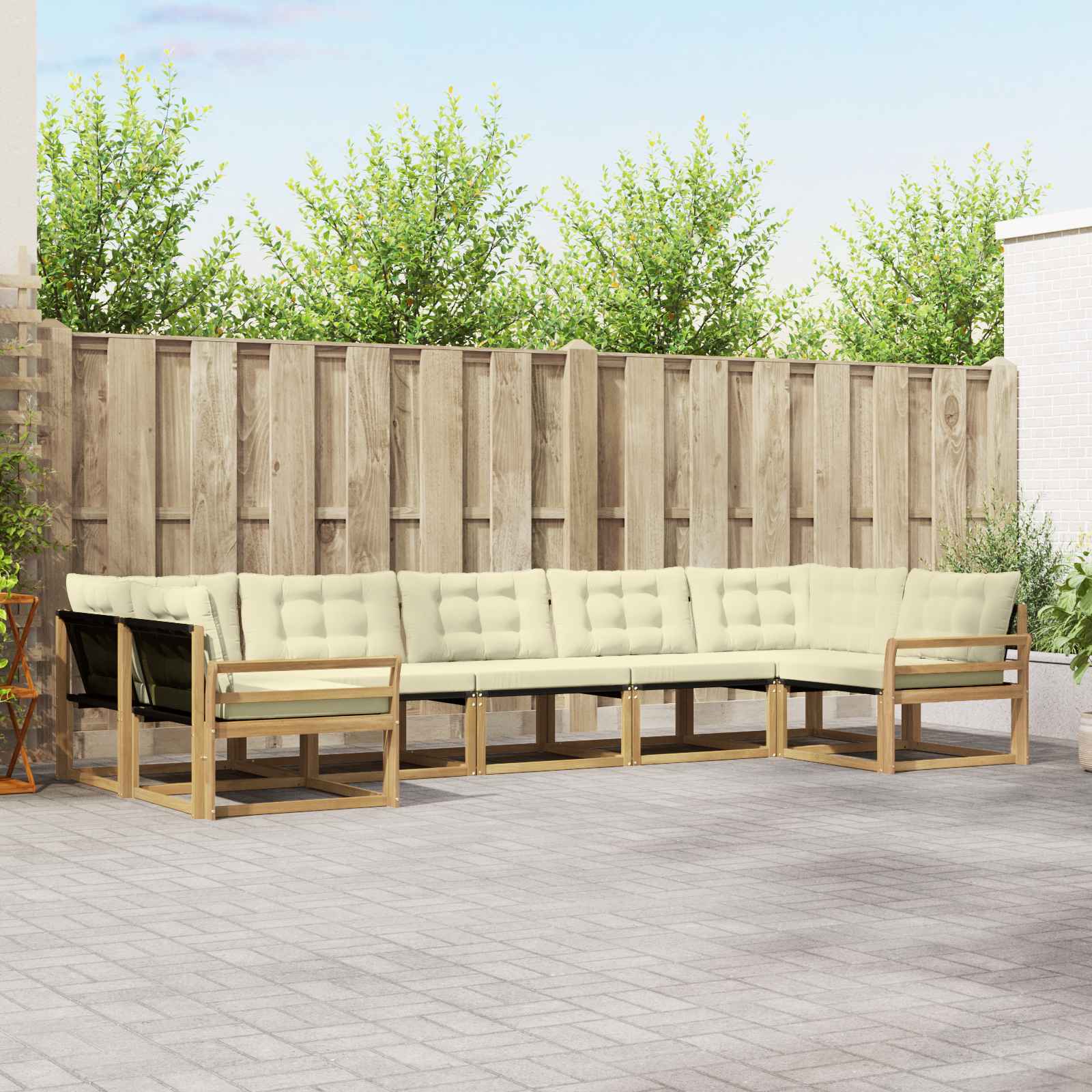 Conjunto de sofás de exterior con cojín 6 pcs y Beige Poliéster