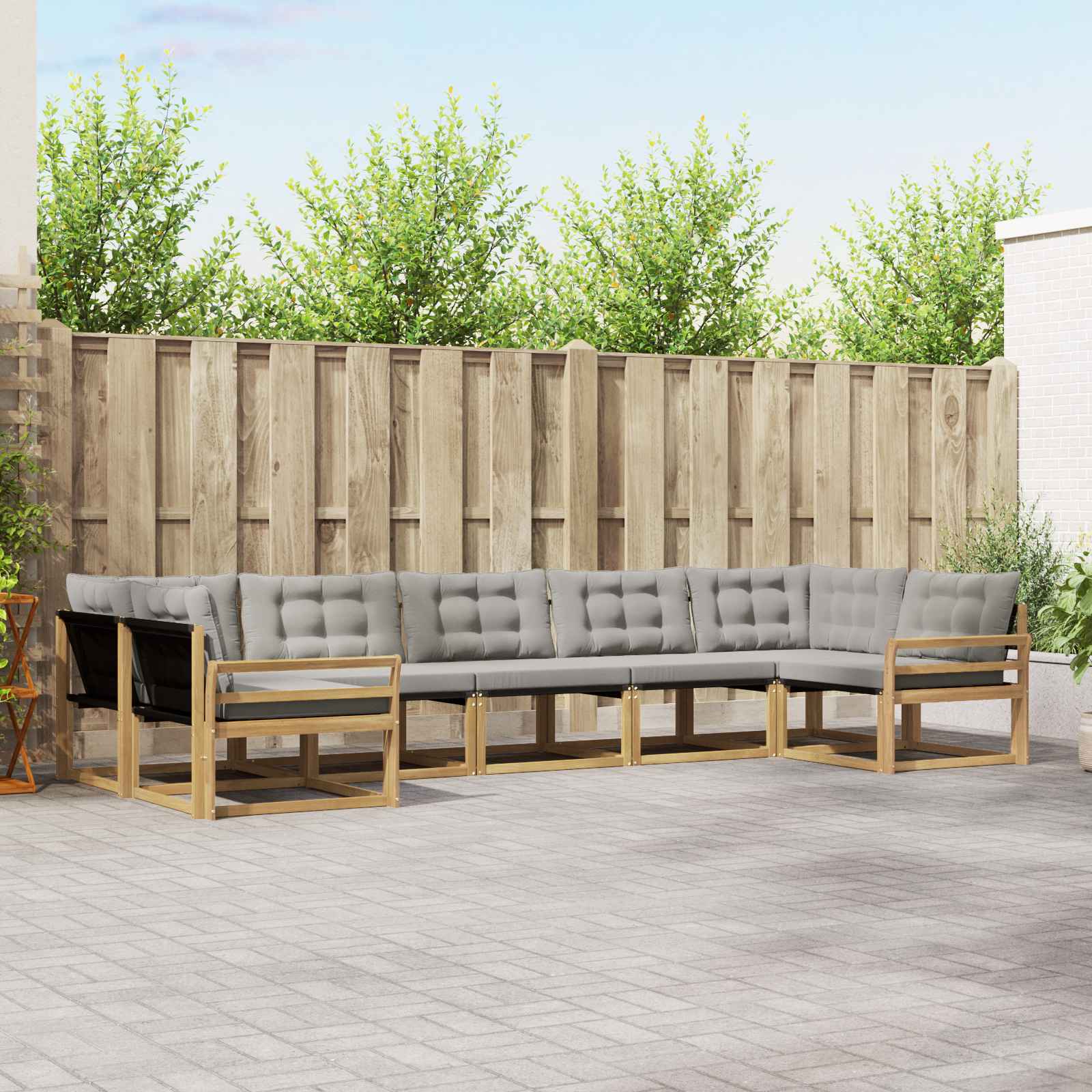 Conjunto de sofás de exterior 7 pcs Blanco y Gris Claro