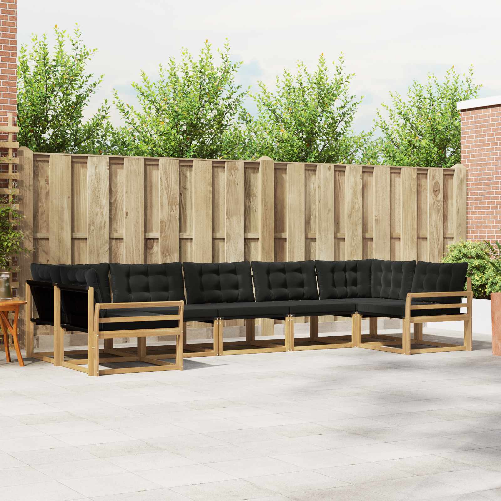 Conjunto de sofás de exterior con cojín 7 pcs Blanco y Negro